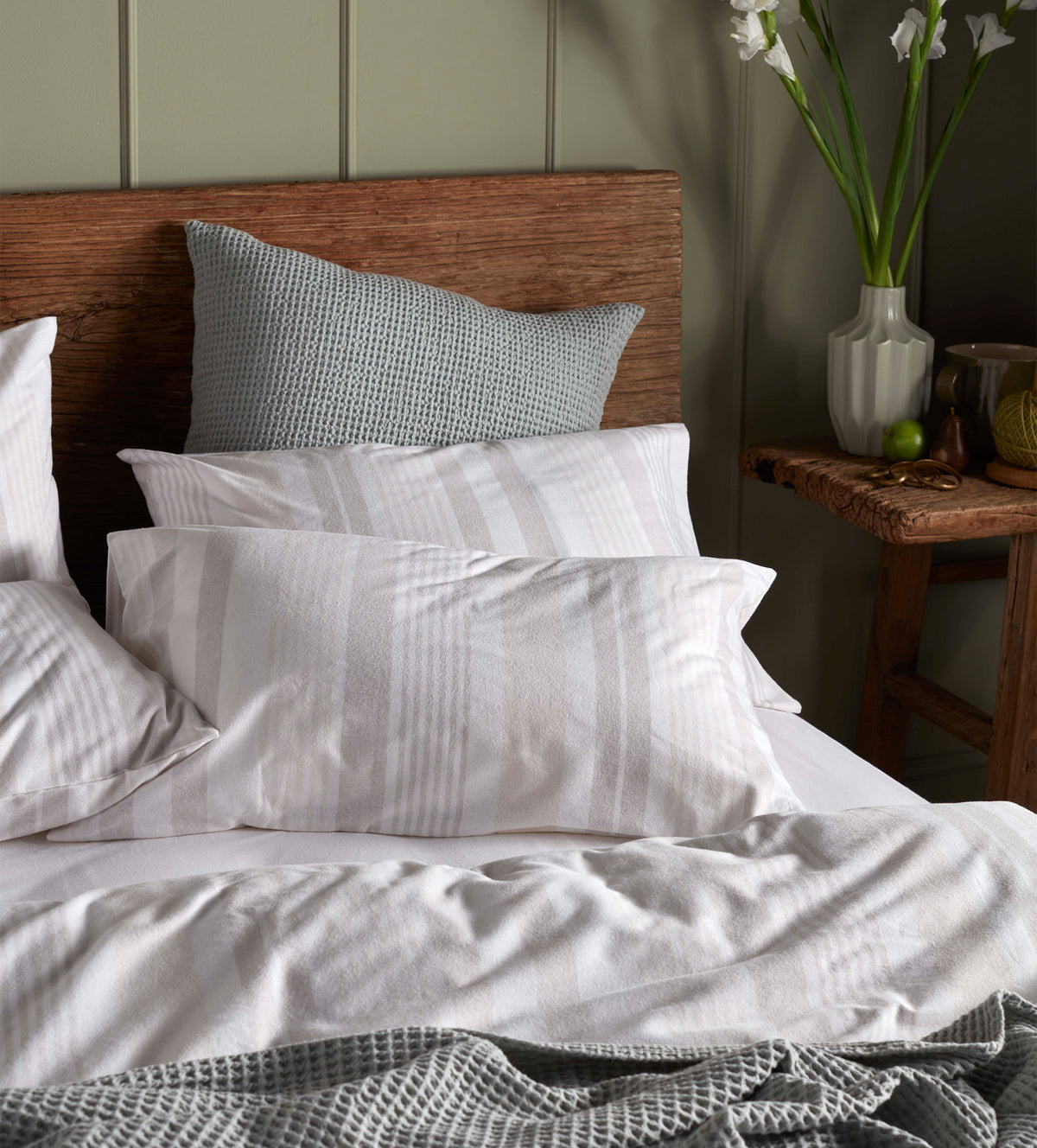Natural Harry Stripe Brushed 100% Cotton Pillowcase
