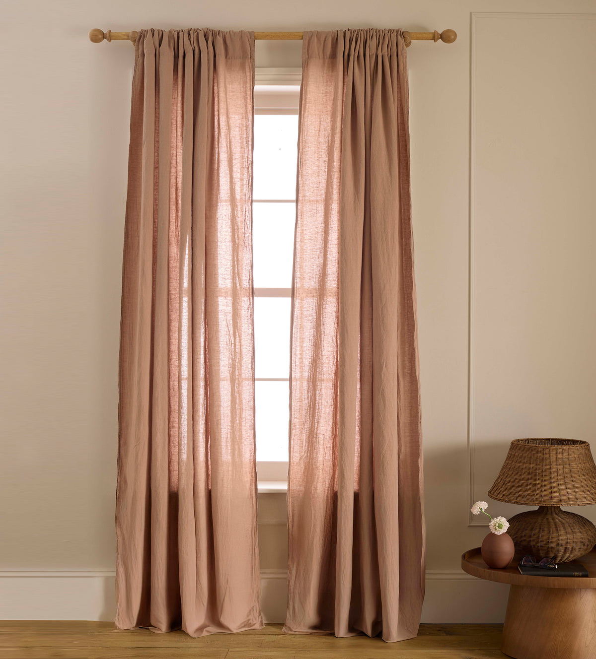 Almond 100% Linen Loop Top Curtain (Single)