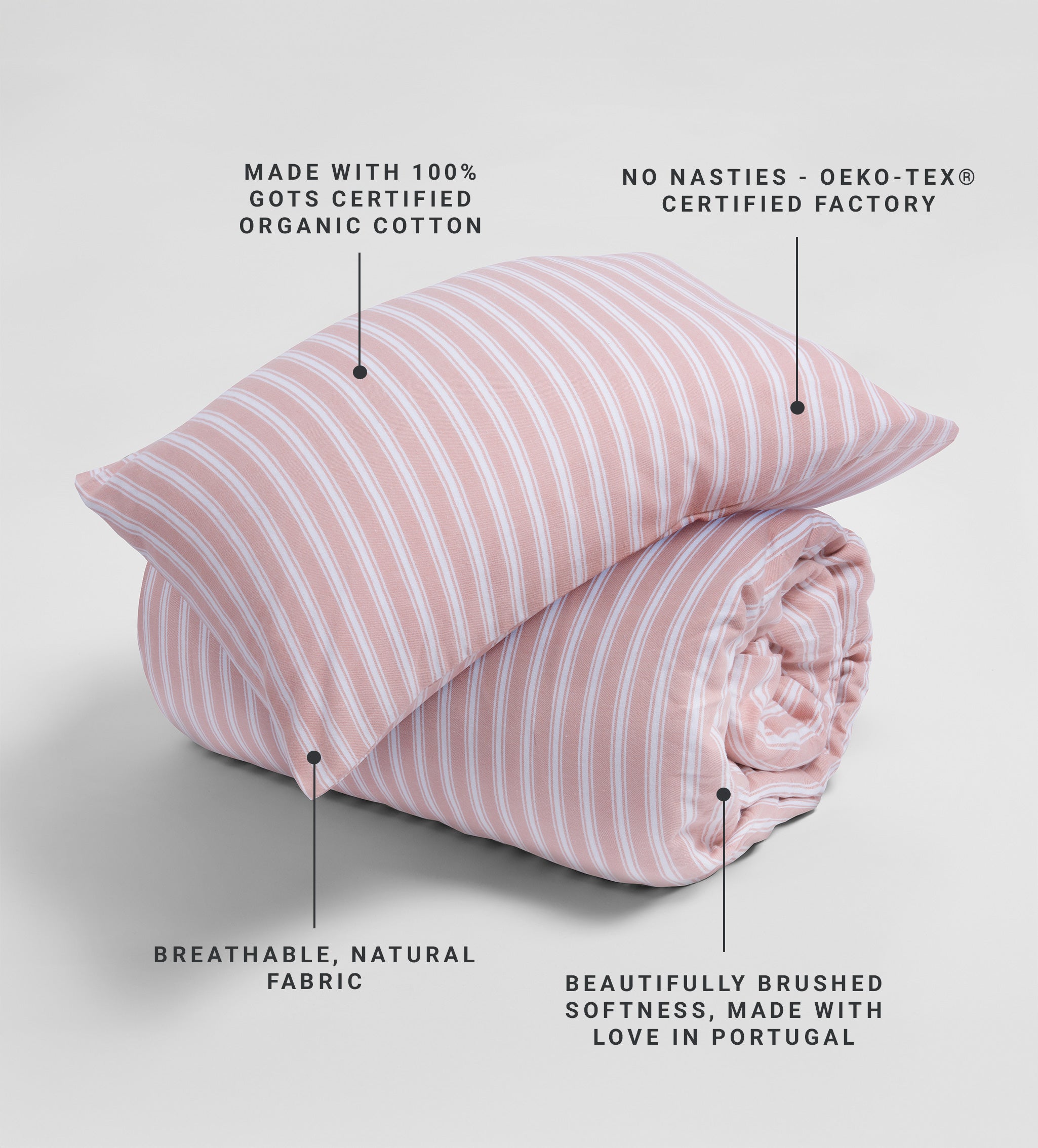 Blush Pink Fred Stripe Brushed 100% Organic Cotton Bed Linen