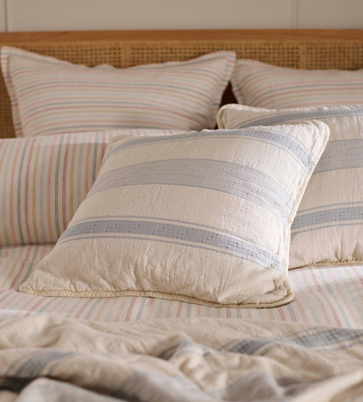 Blue Benji Stripe 100% Cotton Cushion Cover
