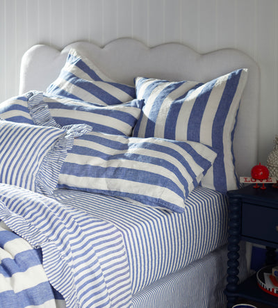 Cobalt Cora Stripe 100% Linen Bed Linen