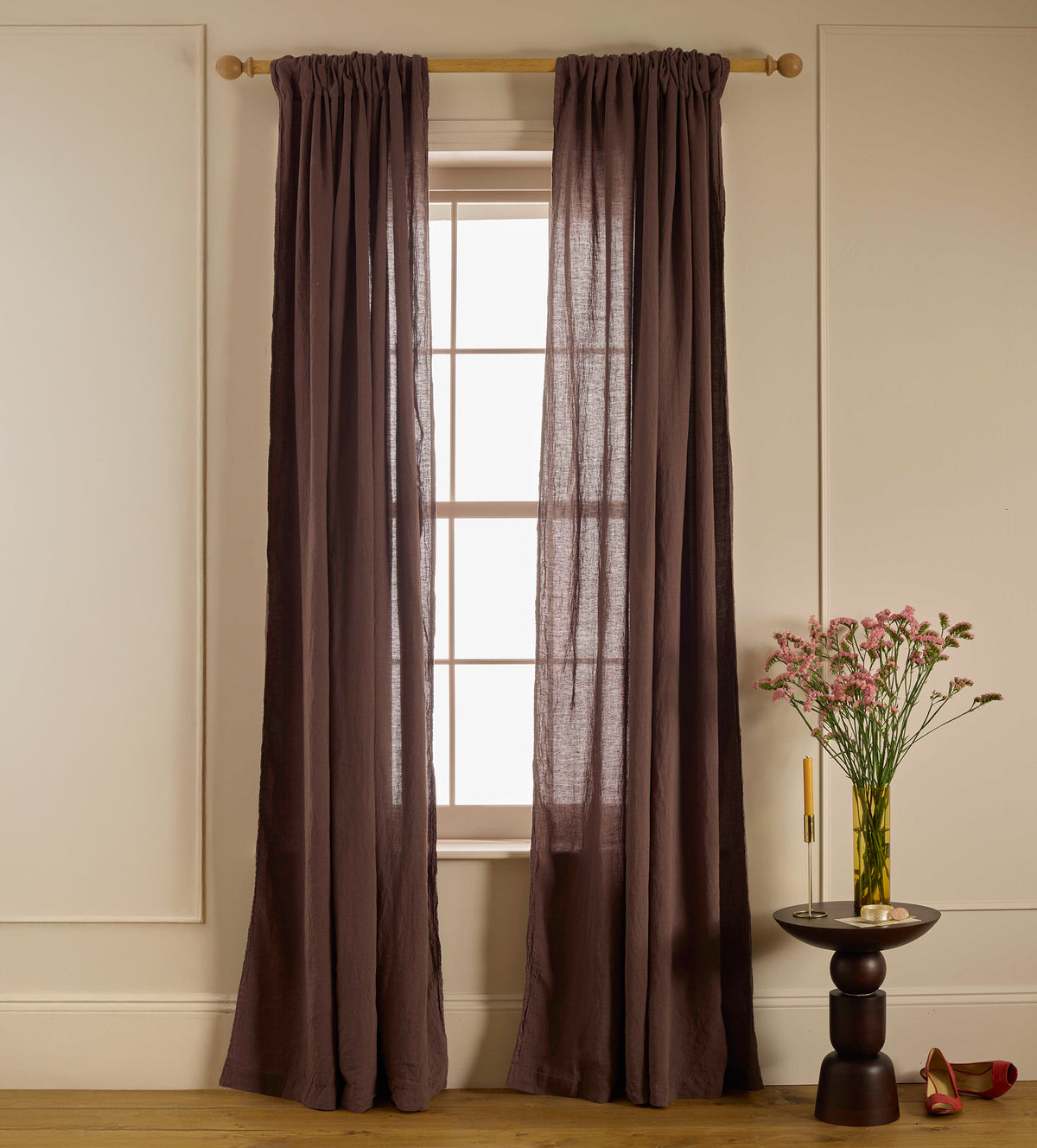 Cocoa 100% Linen Loop Top Curtains (Single)