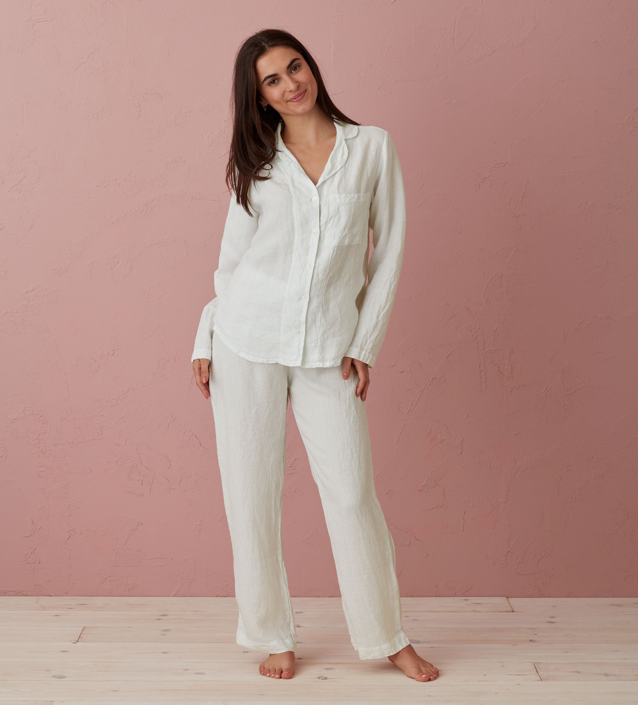 Cream Polly 100 Linen Pyjama Top Secret Linen Store