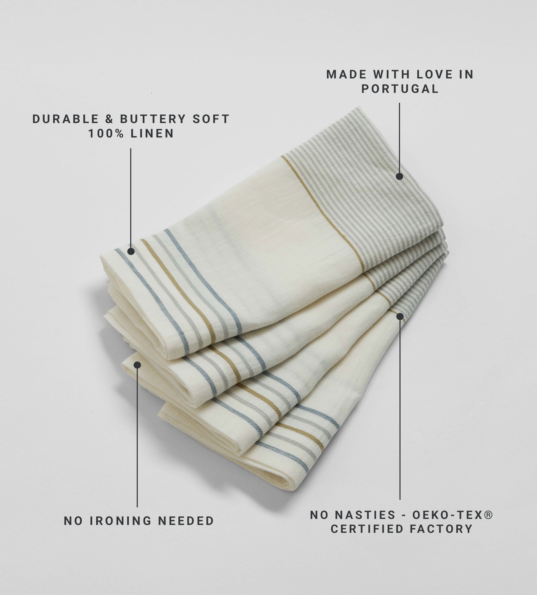 Cream Sophie Stripe 100% Linen Napkins - Set of 4