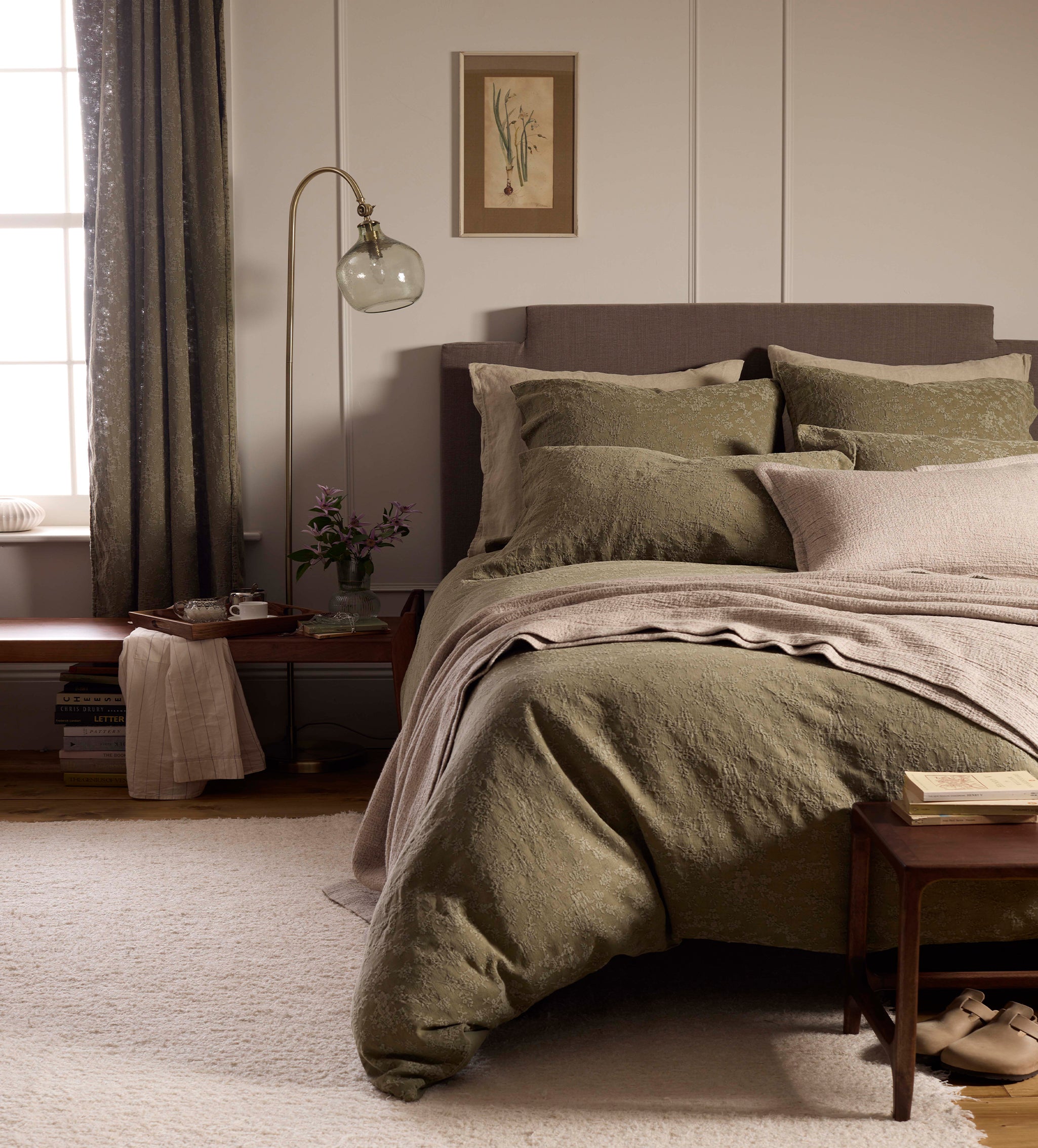Dark Olive Claudia Cotton Linen Bed Linen