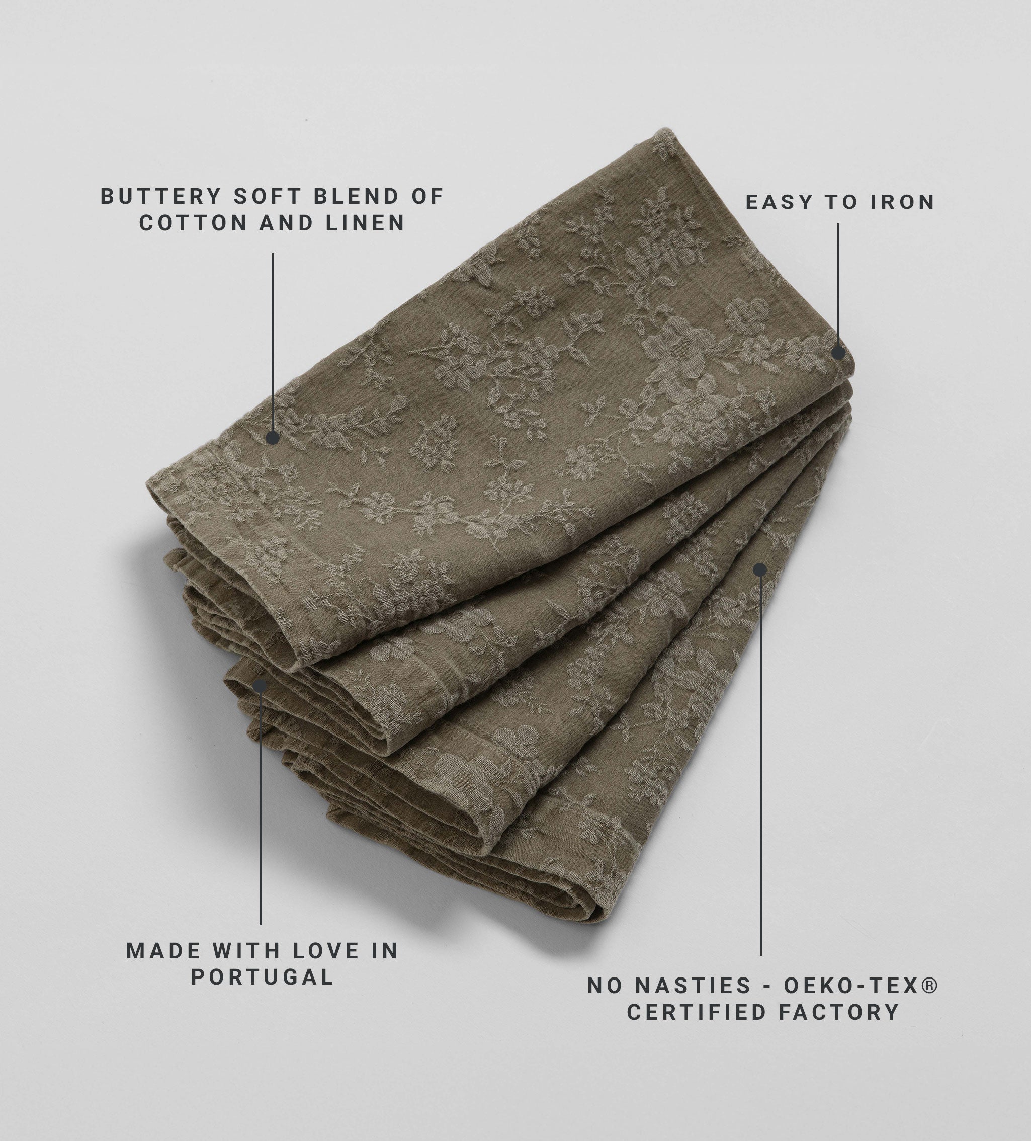 Dark Olive Claudia Cotton Linen Napkins - Set of 4
