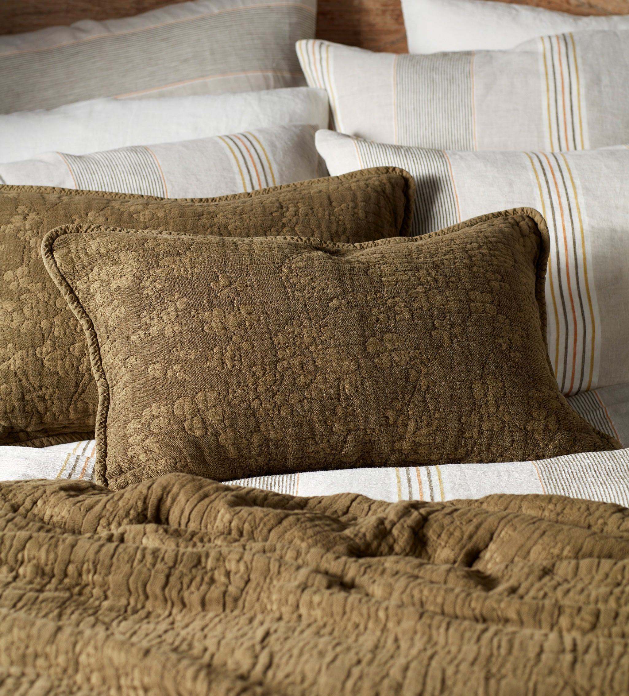 Dark Olive Clover 100% Cotton Quilted Cushion Cover