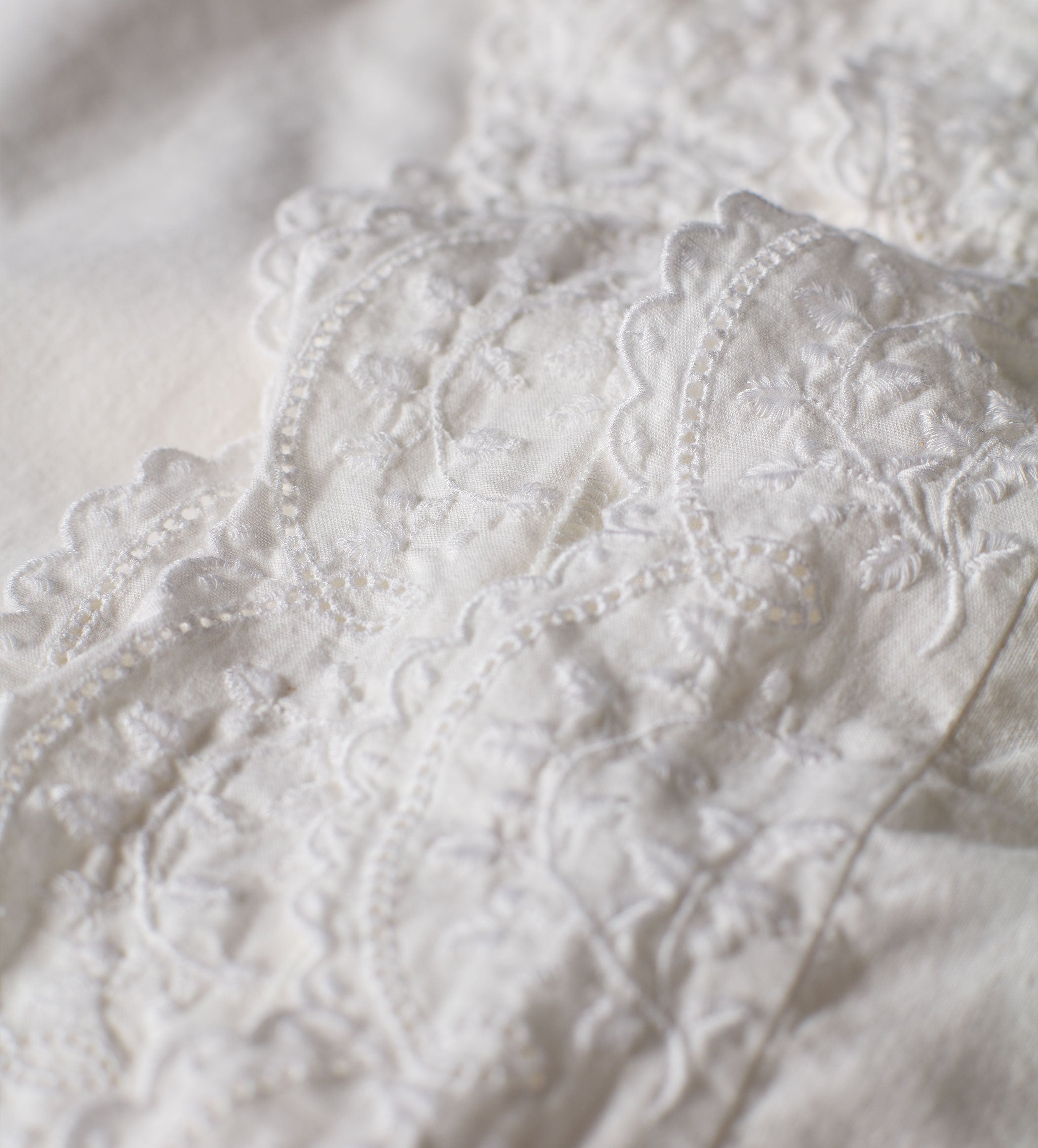 White Elsie Embroidered Cotton Linen Curtain (Single)