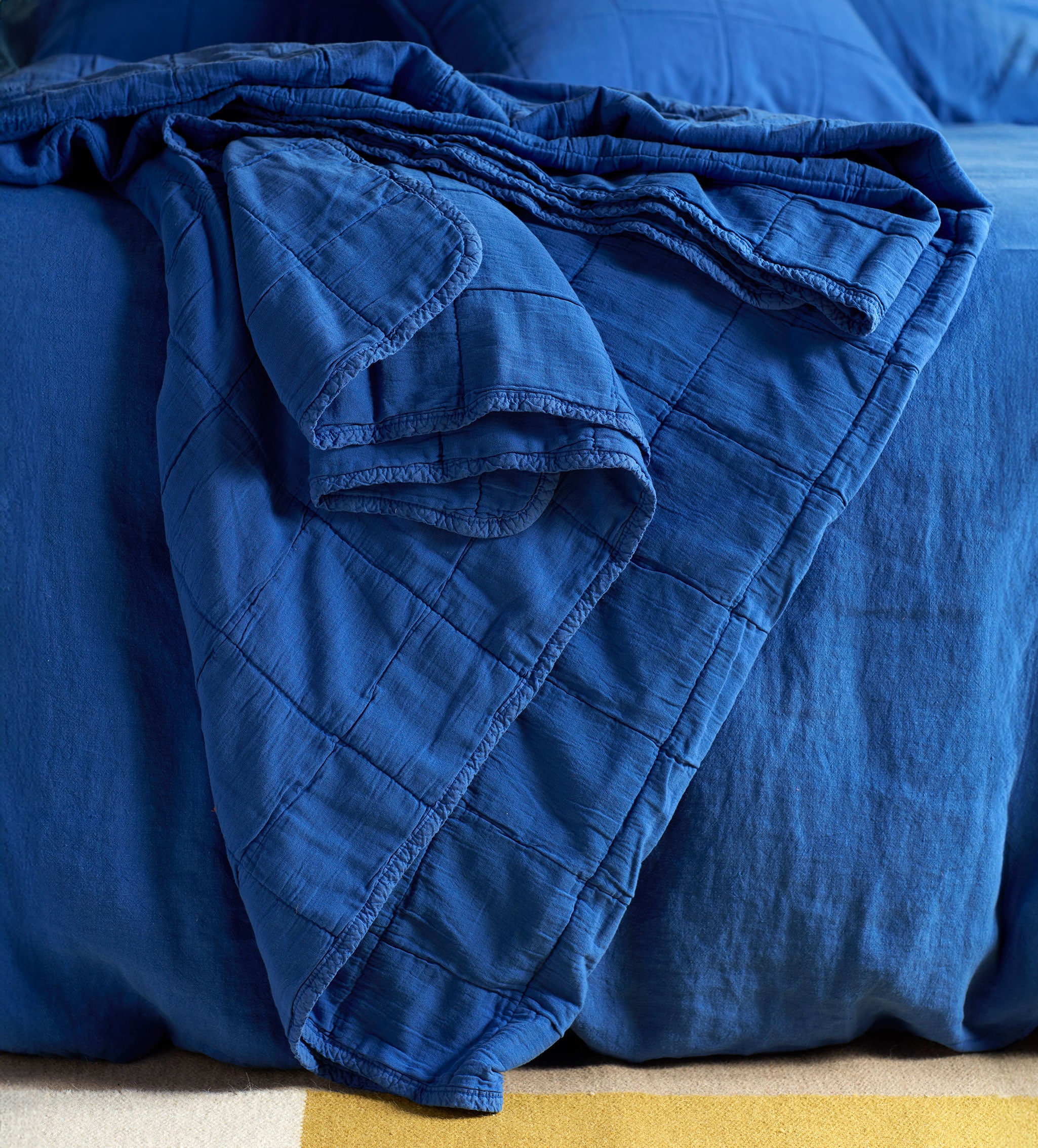 Cobalt Finn 100 Cotton Quilted Throw Secret Linen Store
