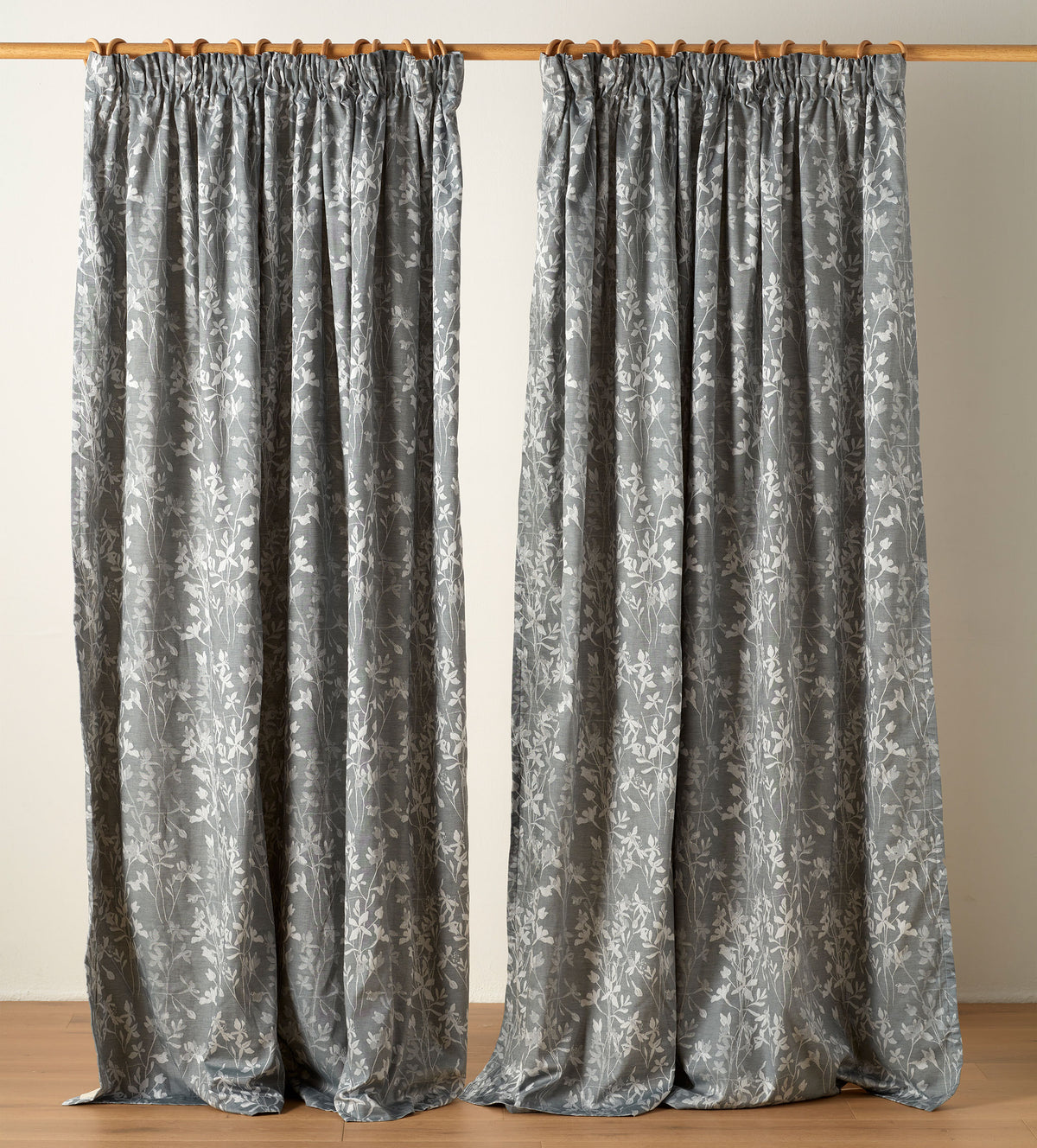 Florence Floral Jacquard 100% Cotton Lined Pencil Pleat Curtain (Pair)