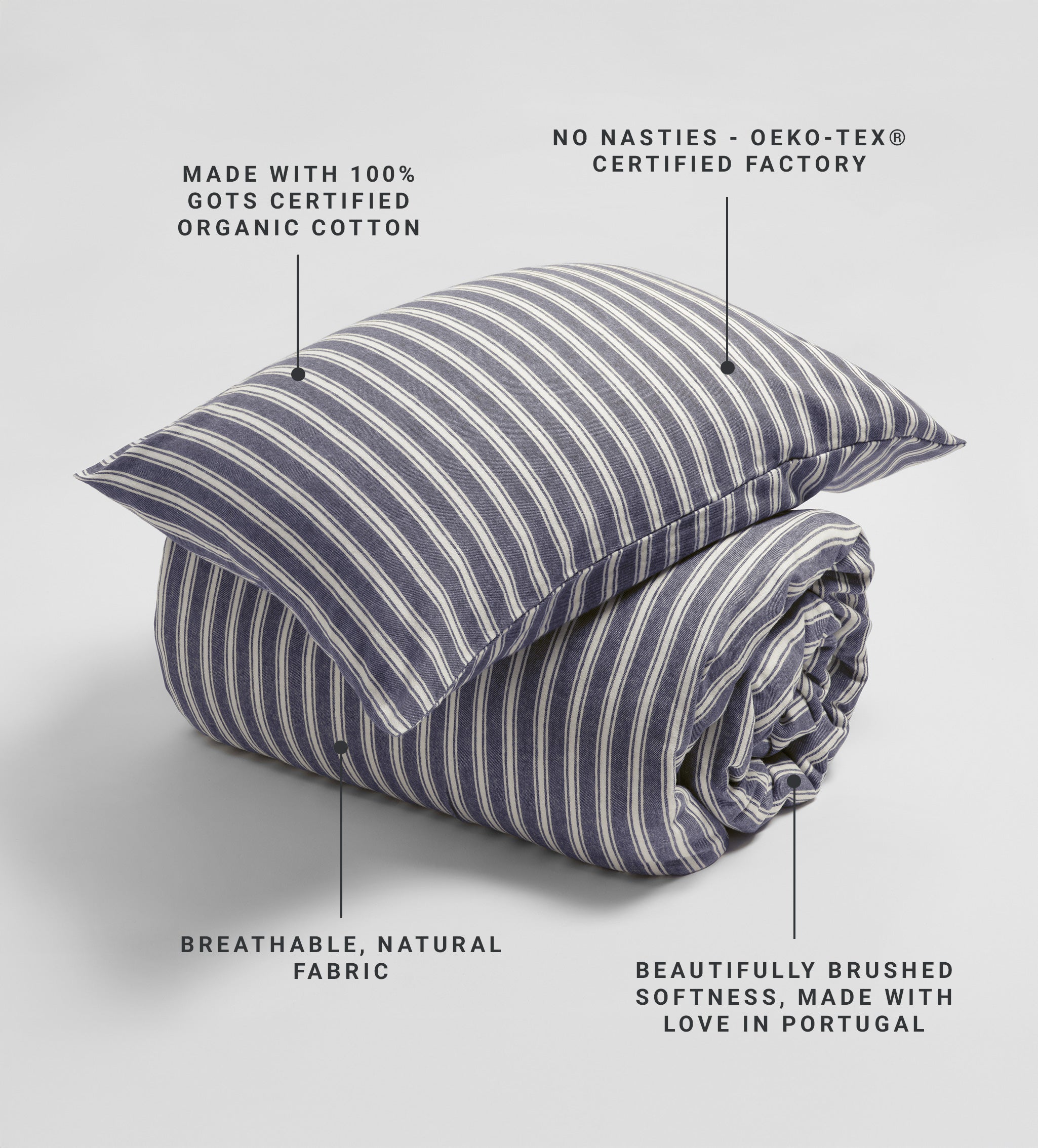 French Blue Fred Stripe Brushed 100% Organic Cotton Pillowcase