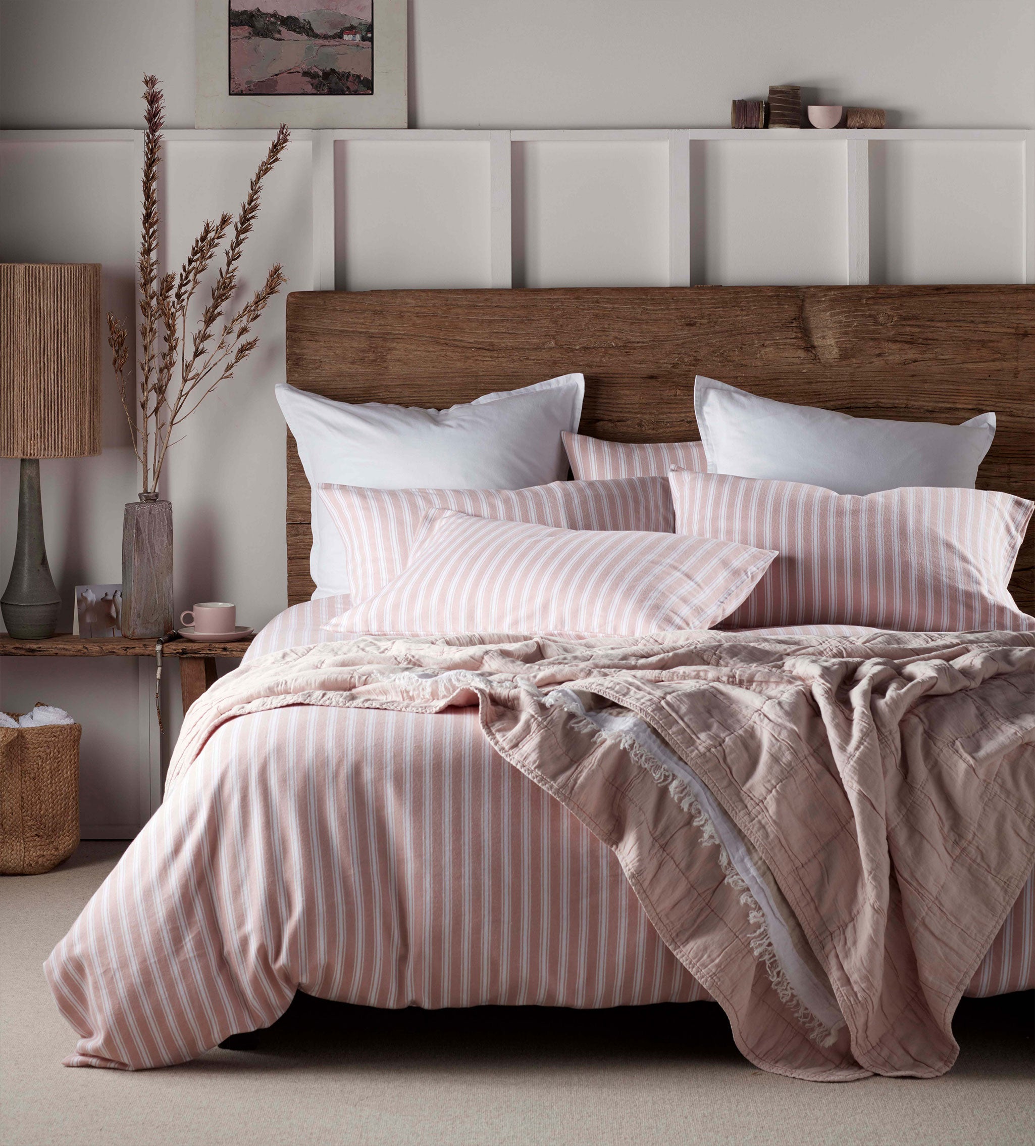 Blush Pink Fred Stripe Brushed Cotton Duvet Cover Single Secret