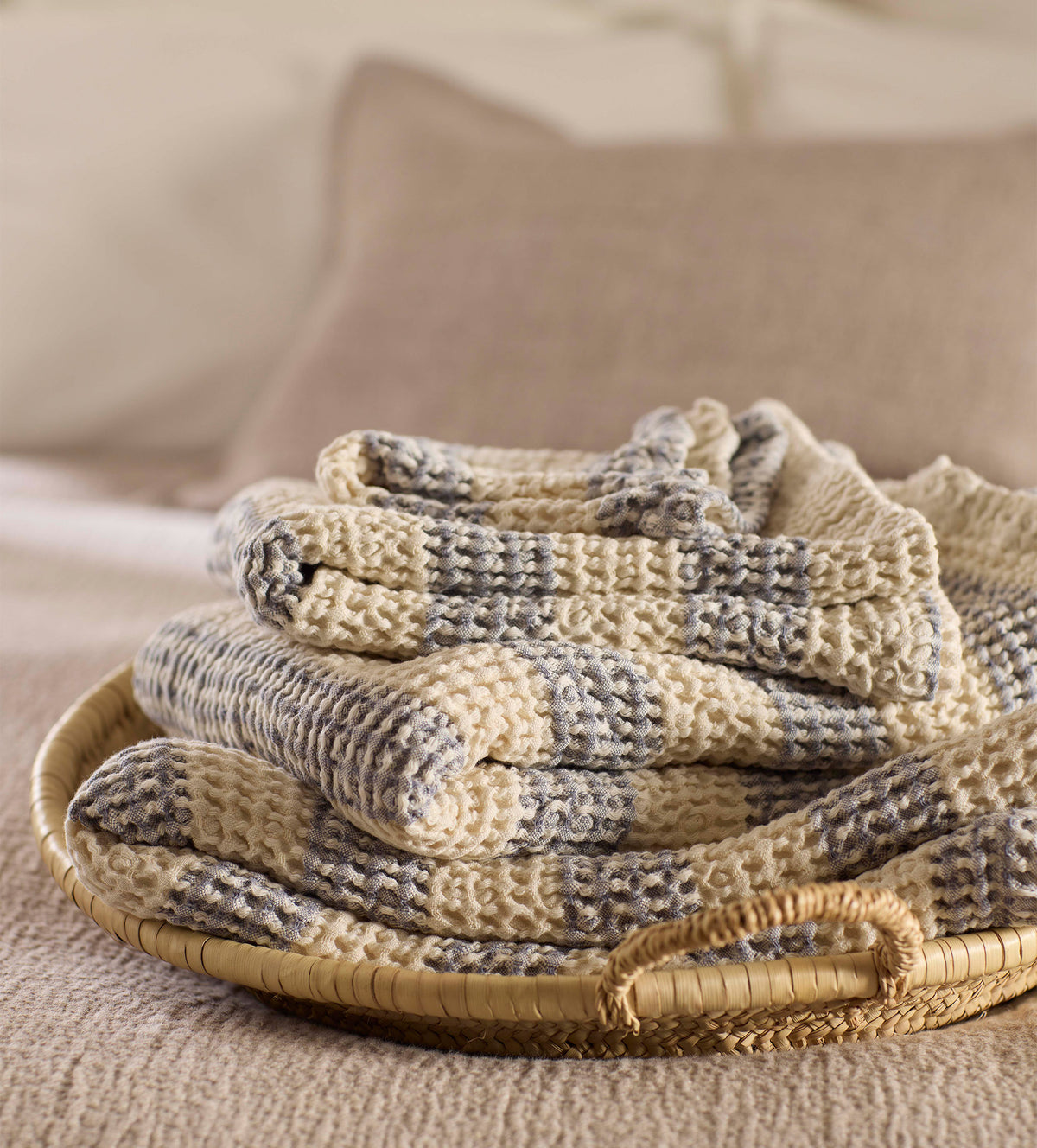 French Blue Wide Stripe 100% Cotton Waffle Towel