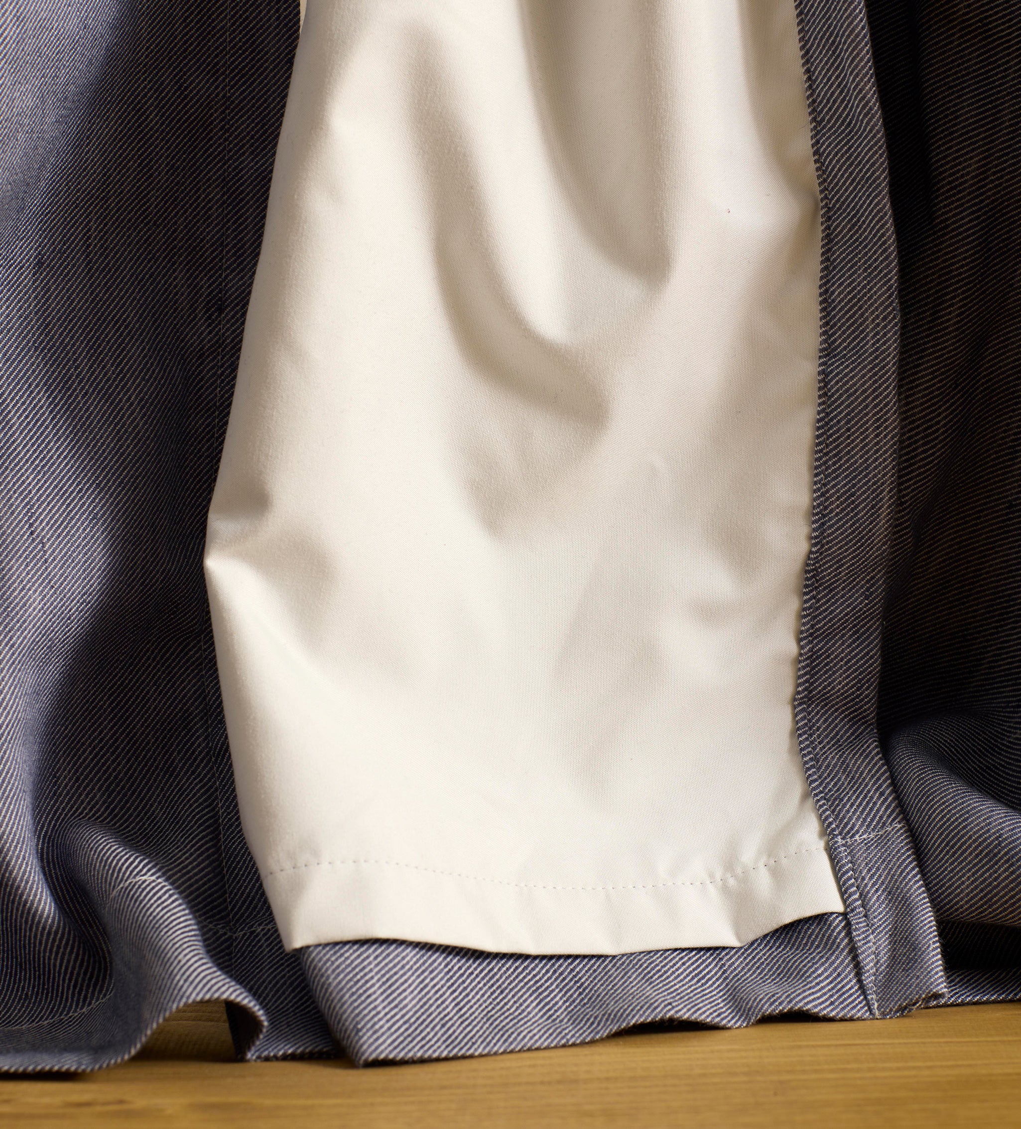 French Blue Twill Cotton Linen Blackout Pencil Pleat Curtains (Pair)