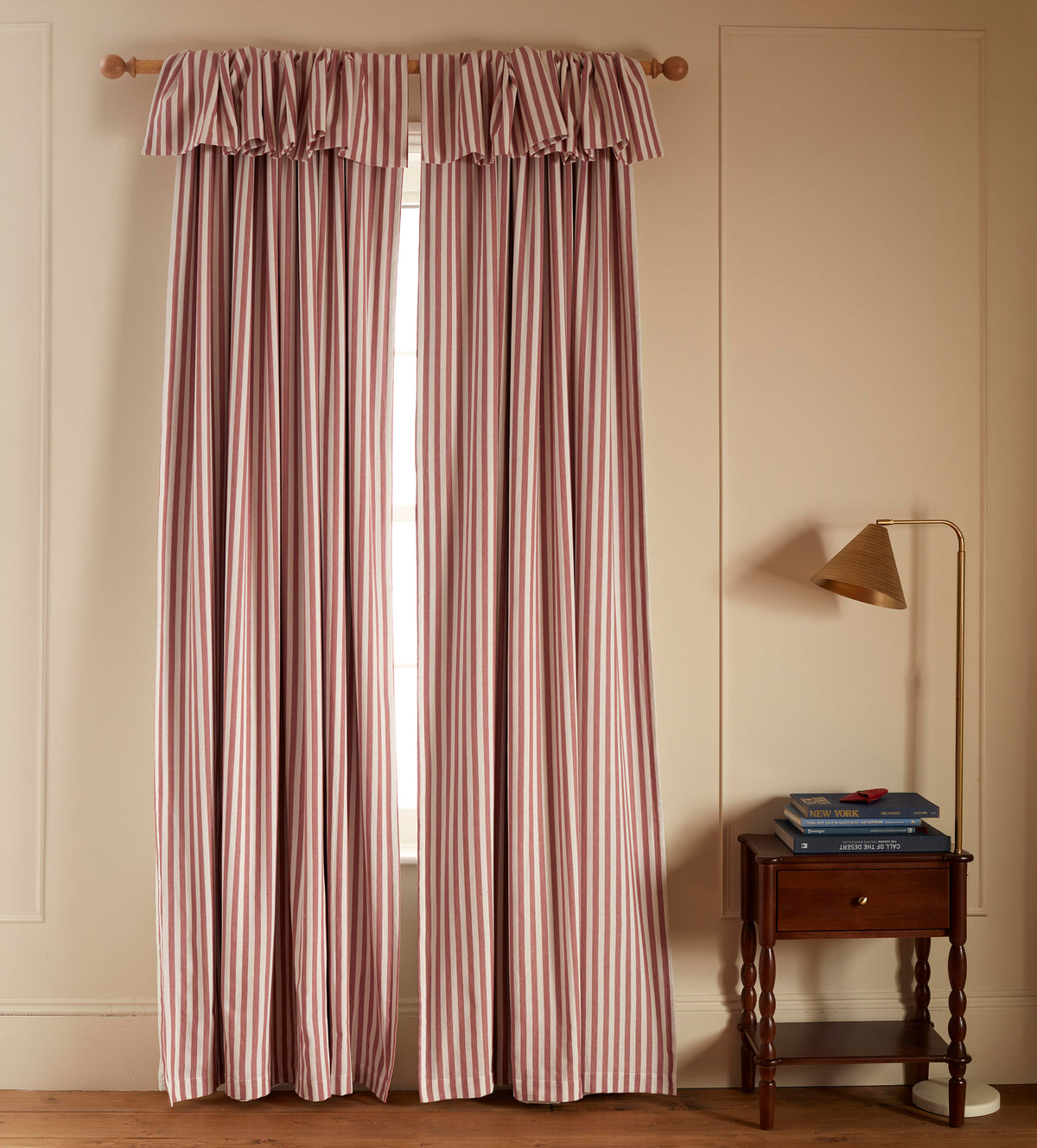 Judy Red Stripe Cotton Frill Loop Top Blackout Curtains (Pair)
