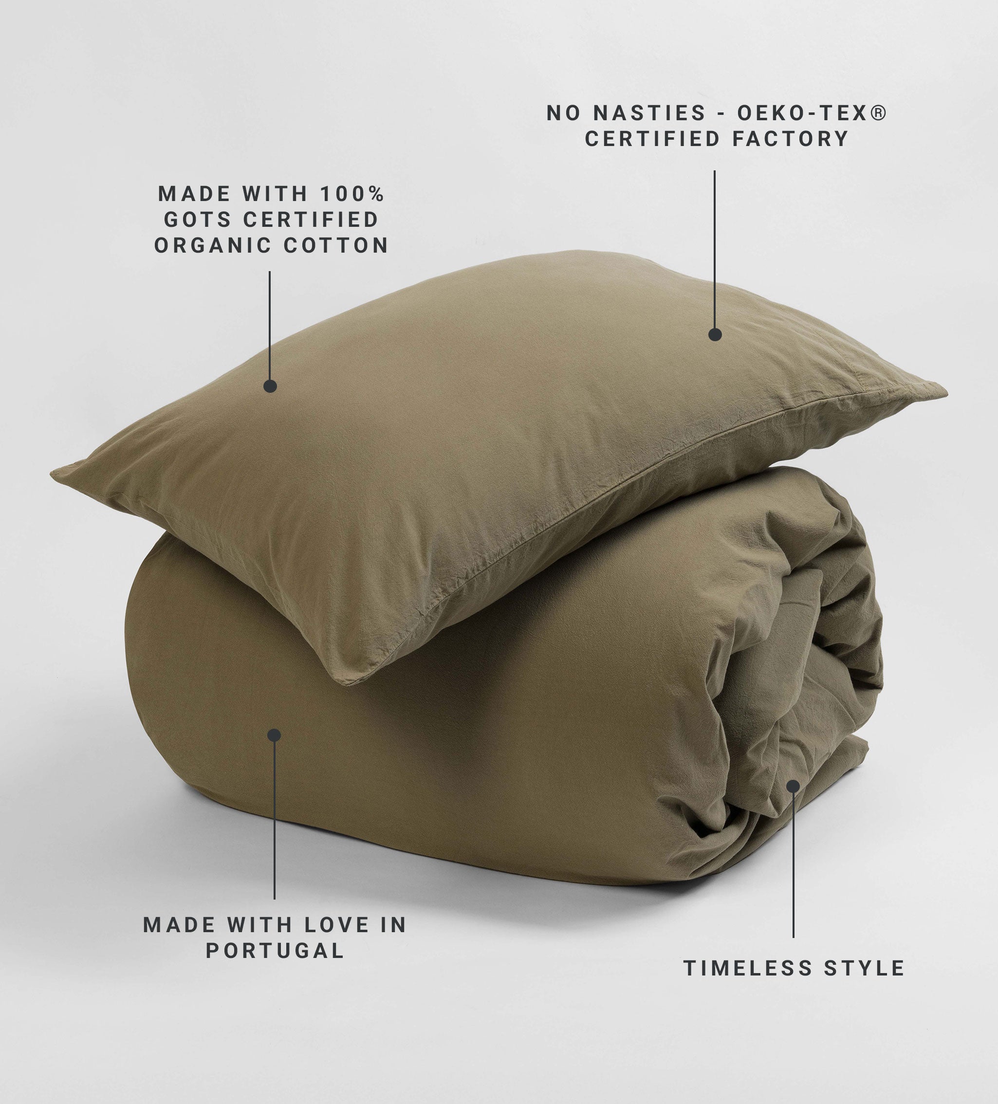Khaki Green 100% Organic Cotton Duvet Cover