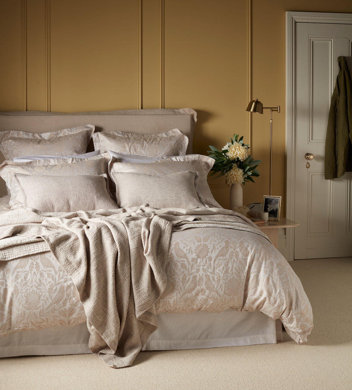 Natural Birdie Jacquard 100% Cotton Bed Linen