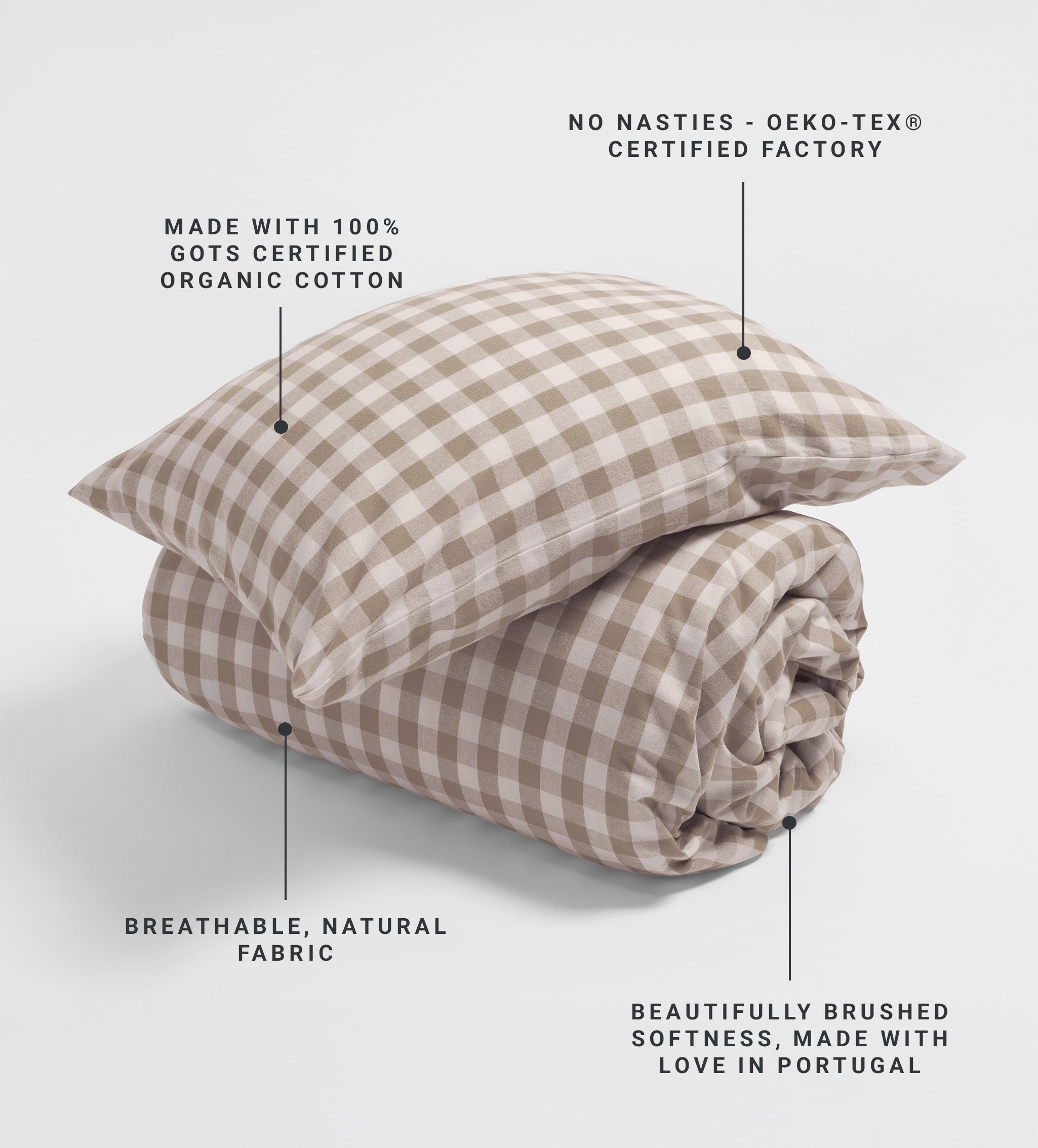 Natural Gilbert Gingham Brushed 100% Organic Cotton Duvet Cover