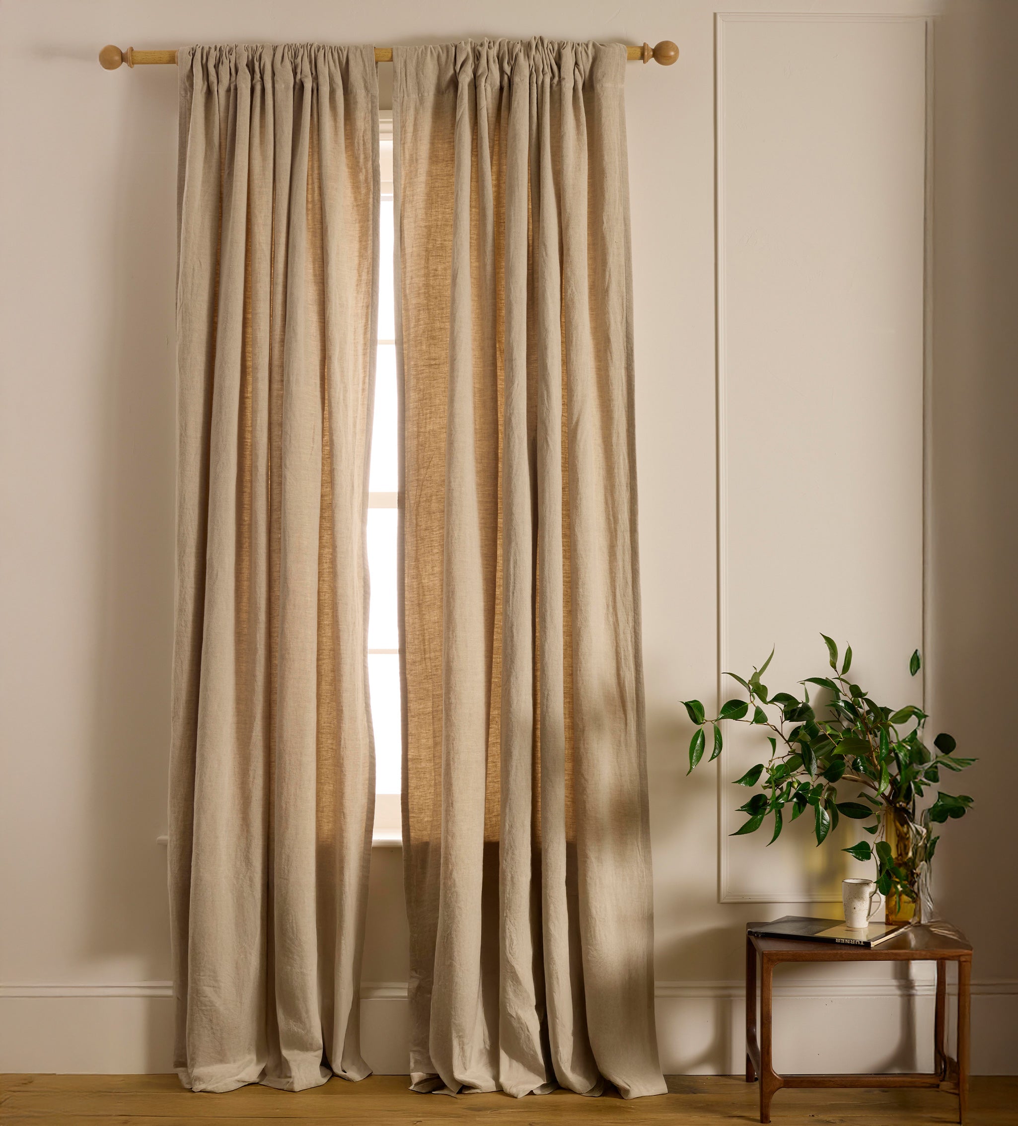 Natural Linen Lined Loop Top Curtains (Pair)