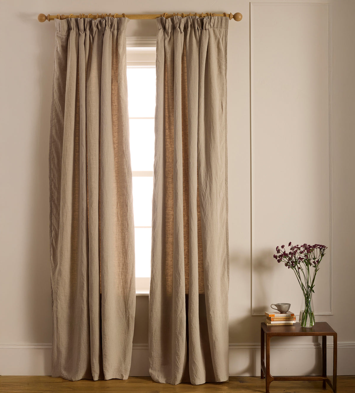 Natural Linen Lined Pencil Pleat Curtains (Pair)