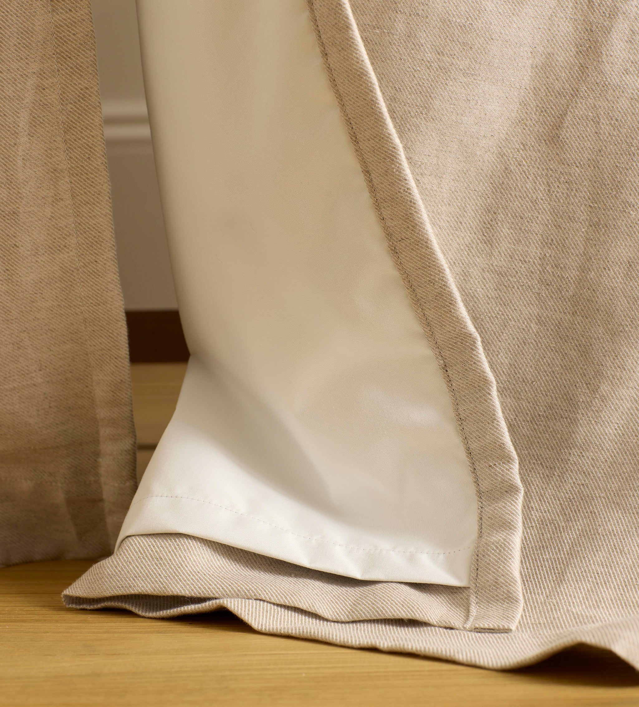Natural Twill Frill Loop Top Blackout Curtain (Pair)
