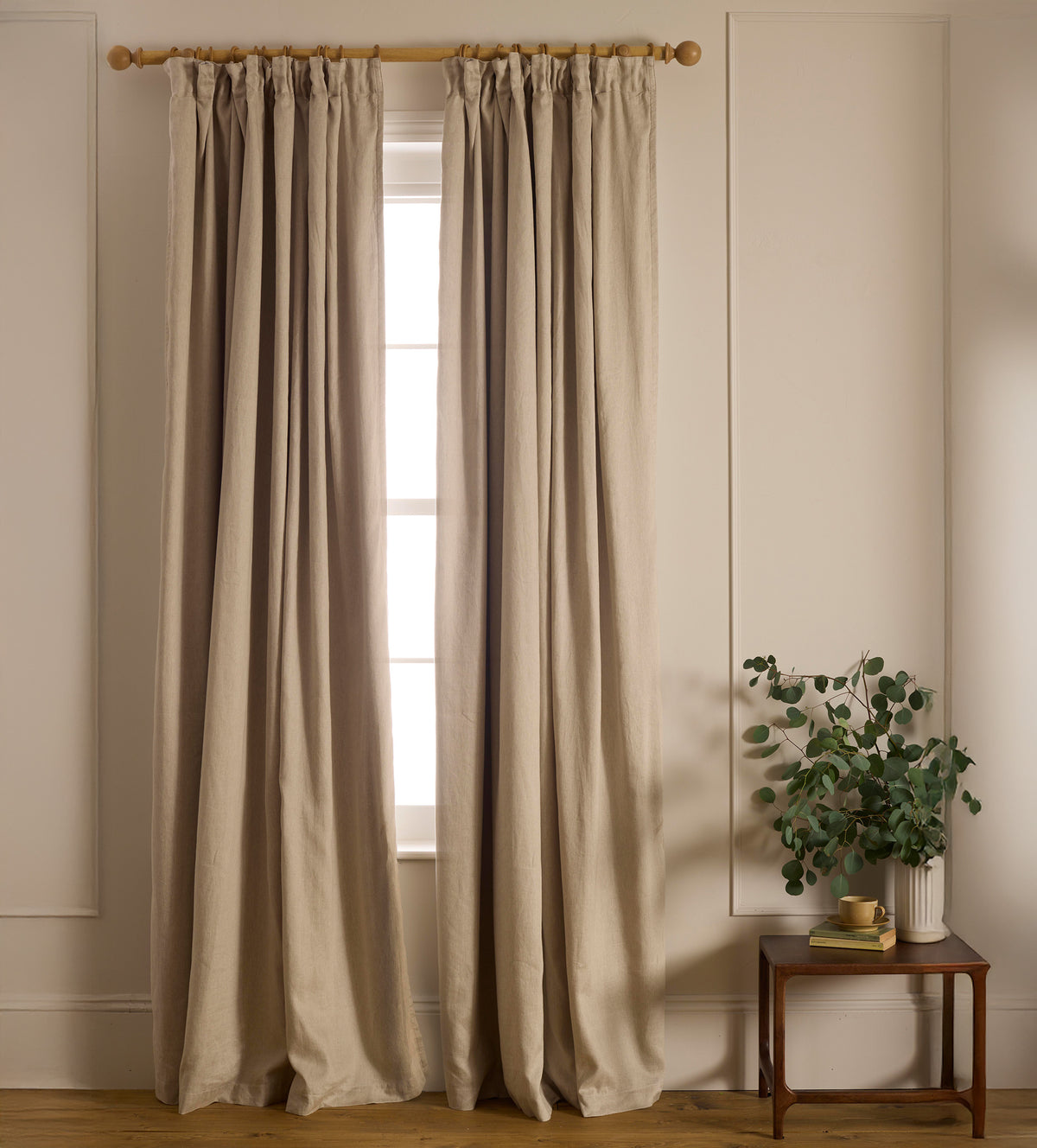 Natural Twill Cotton Linen Blackout Pencil Pleat Curtains (Pair)