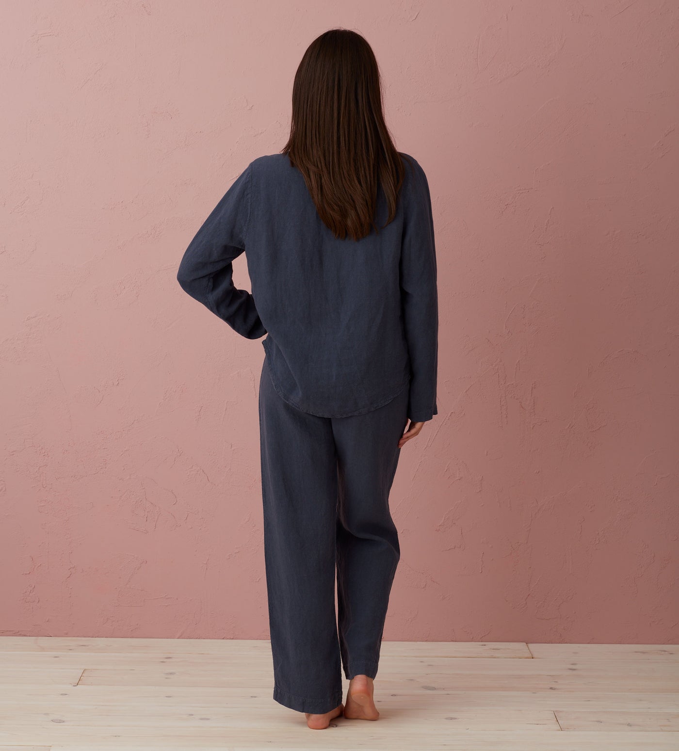 Navy Blue Polly 100% Linen Pyjama Top