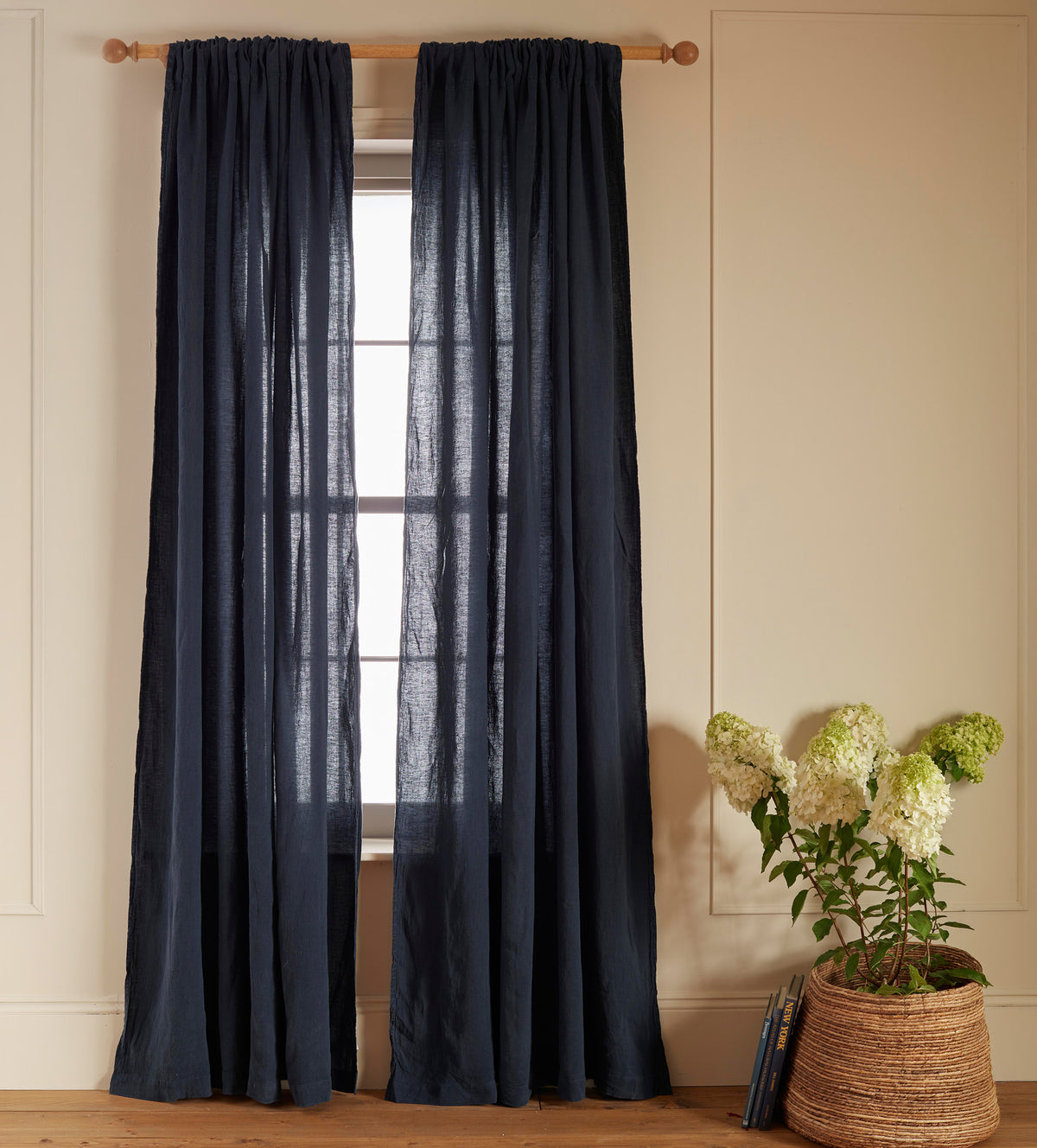 Navy Blue 100% Linen Loop Top Curtain (Single)