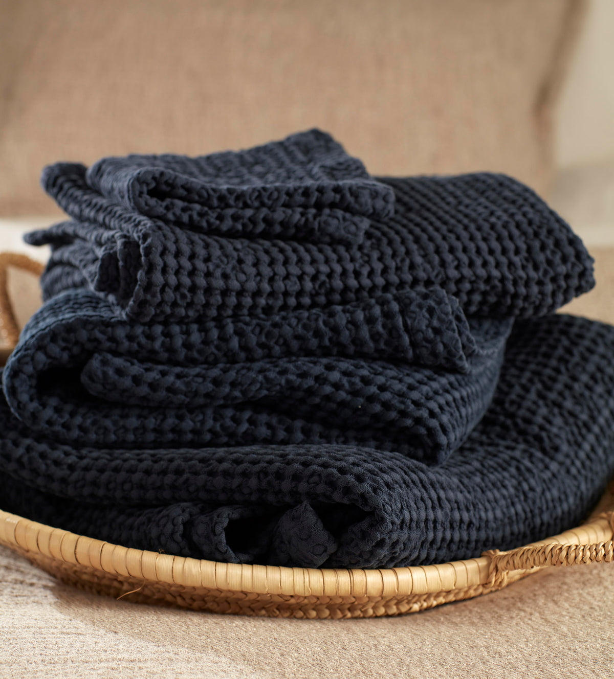Navy 100% Organic Cotton Waffle Towel