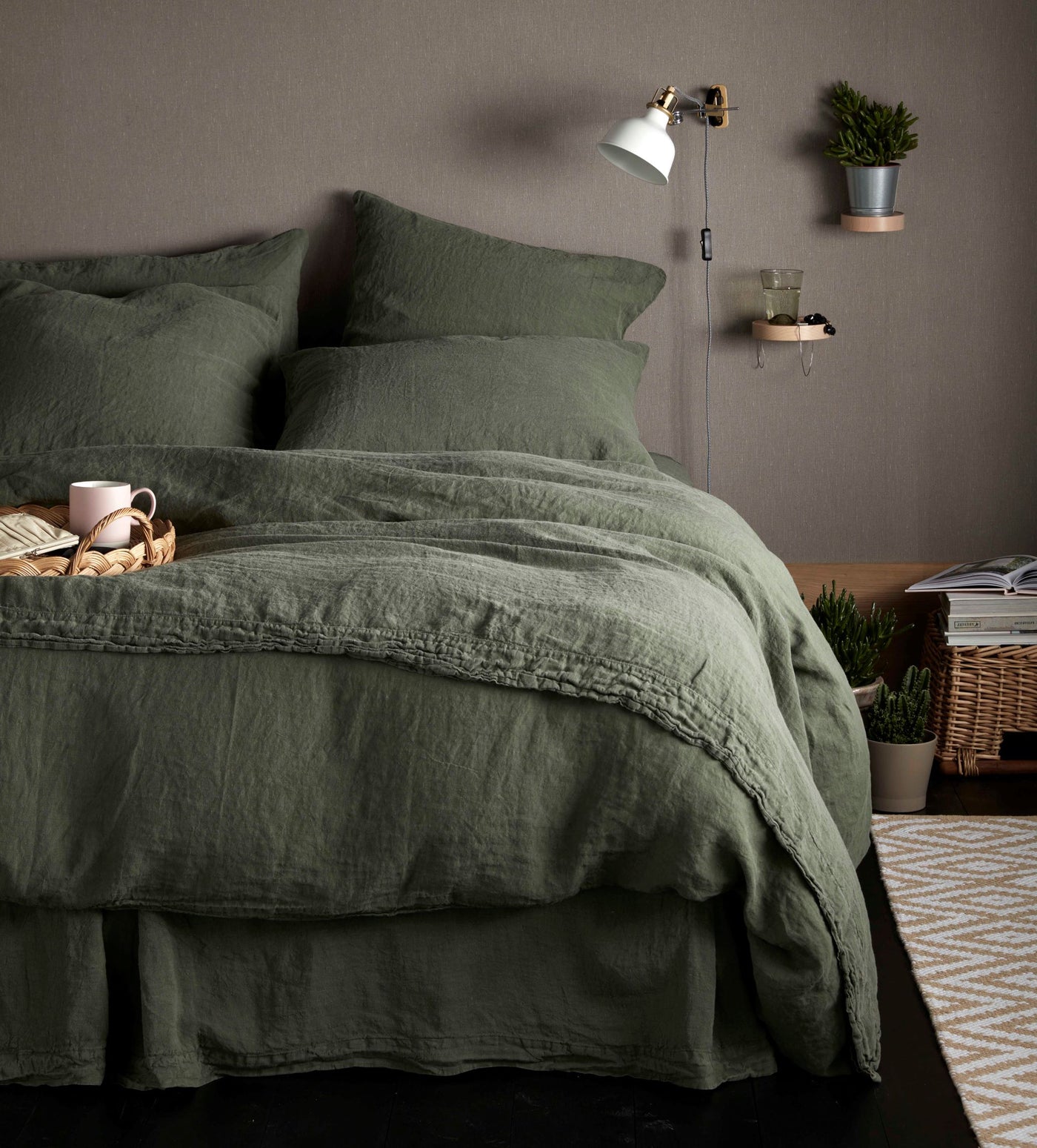 Olive Green 100% Linen Oxford Pillowcase