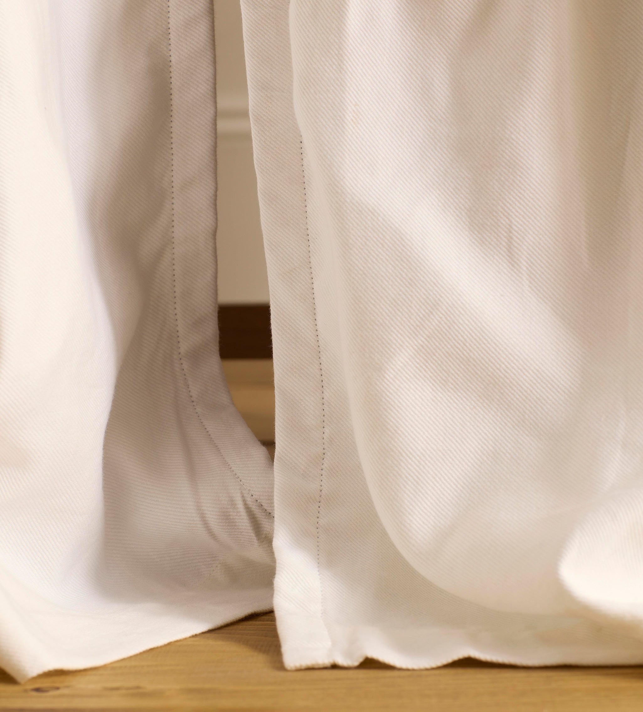 Off White Twill Cotton Linen Blackout Pencil Pleat Curtains (Pair)