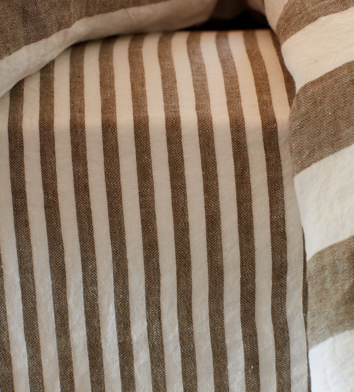 Dark Olive Cora Stripe 100% Linen Fitted Sheet