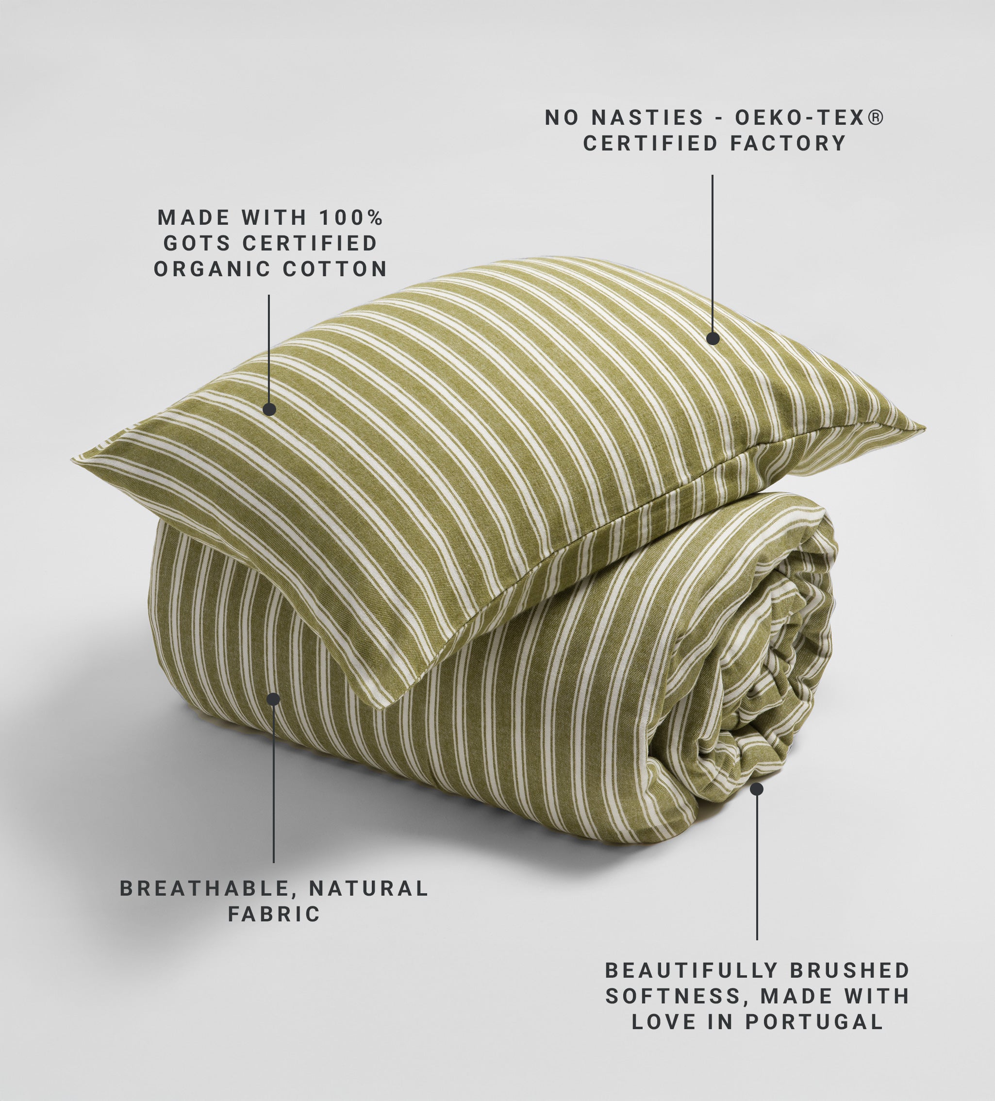 Olive Green Fred Stripe Brushed 100% Organic Cotton Bed Linen