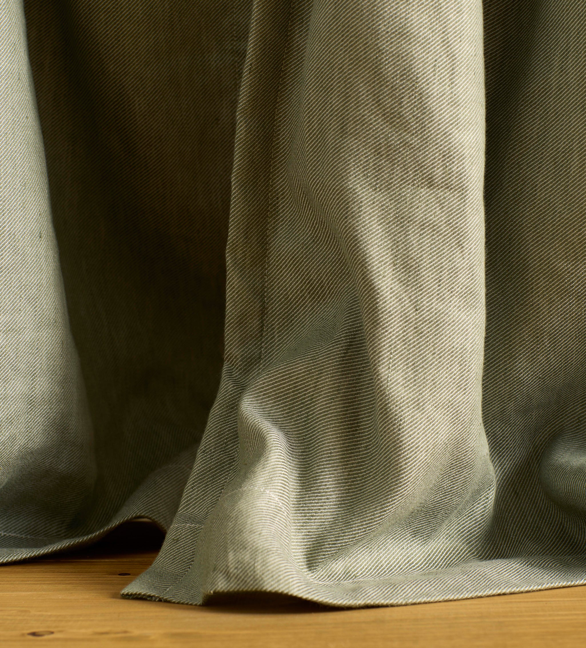 Olive Green Twill Cotton Linen Blackout Pencil Pleat Curtains (Pair)