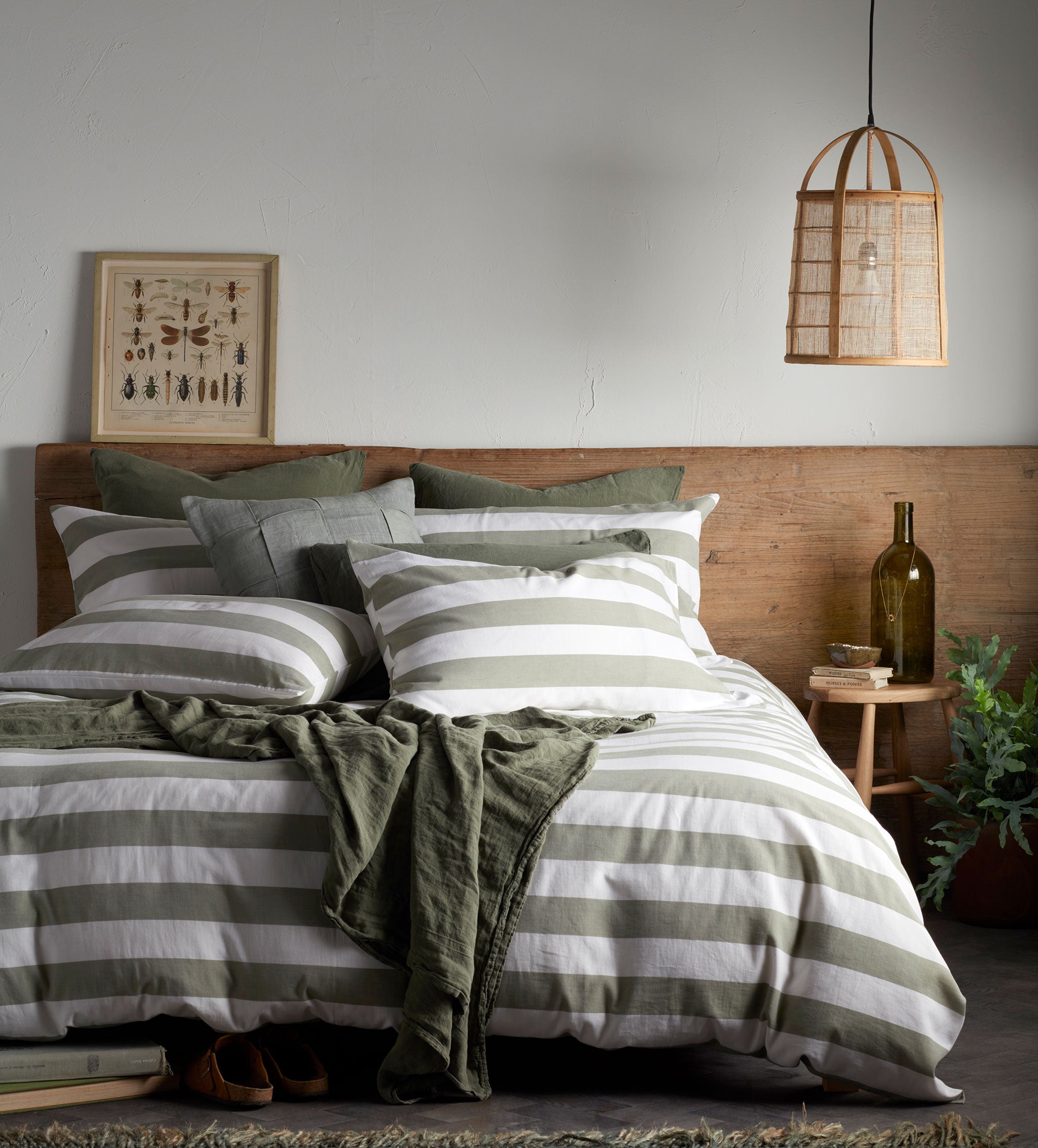 Olive Green Piper Stripe 100 Cotton Bed Linen Secret Linen Store