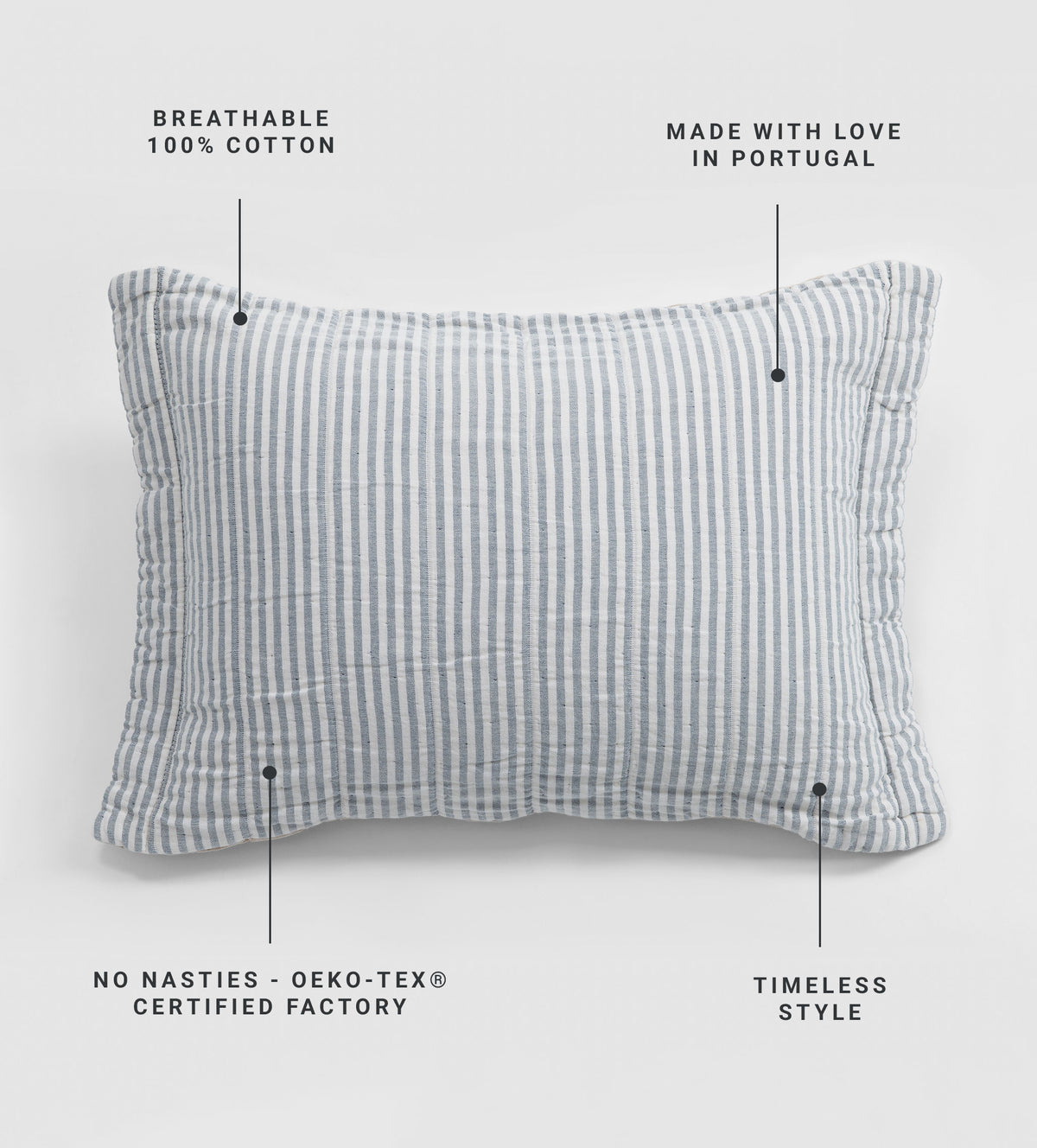 French Blue Sidney Stripe 100% Organic Cotton Quilted Cushion Cover