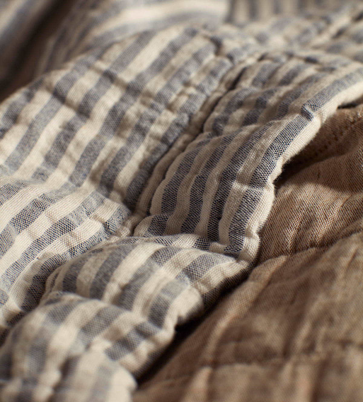 French Blue Sidney Stripe 100% Organic Cotton Quilted Throw