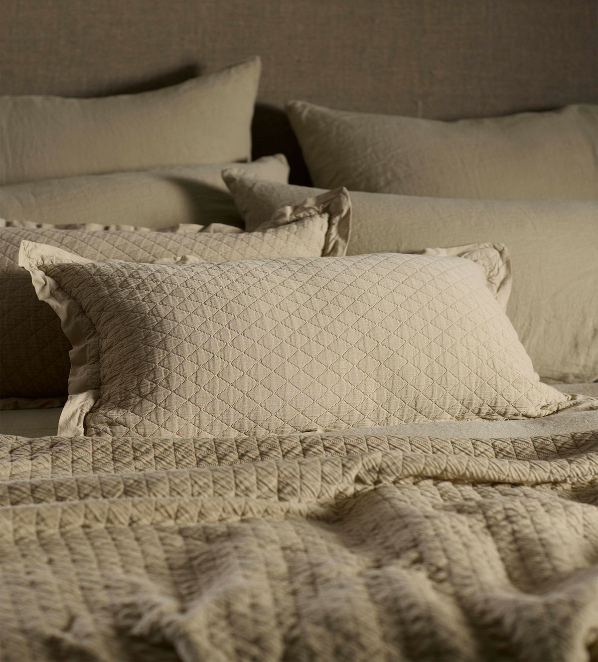 Soft Sage Evelyn 100% Cotton Quilted Cushion Cover