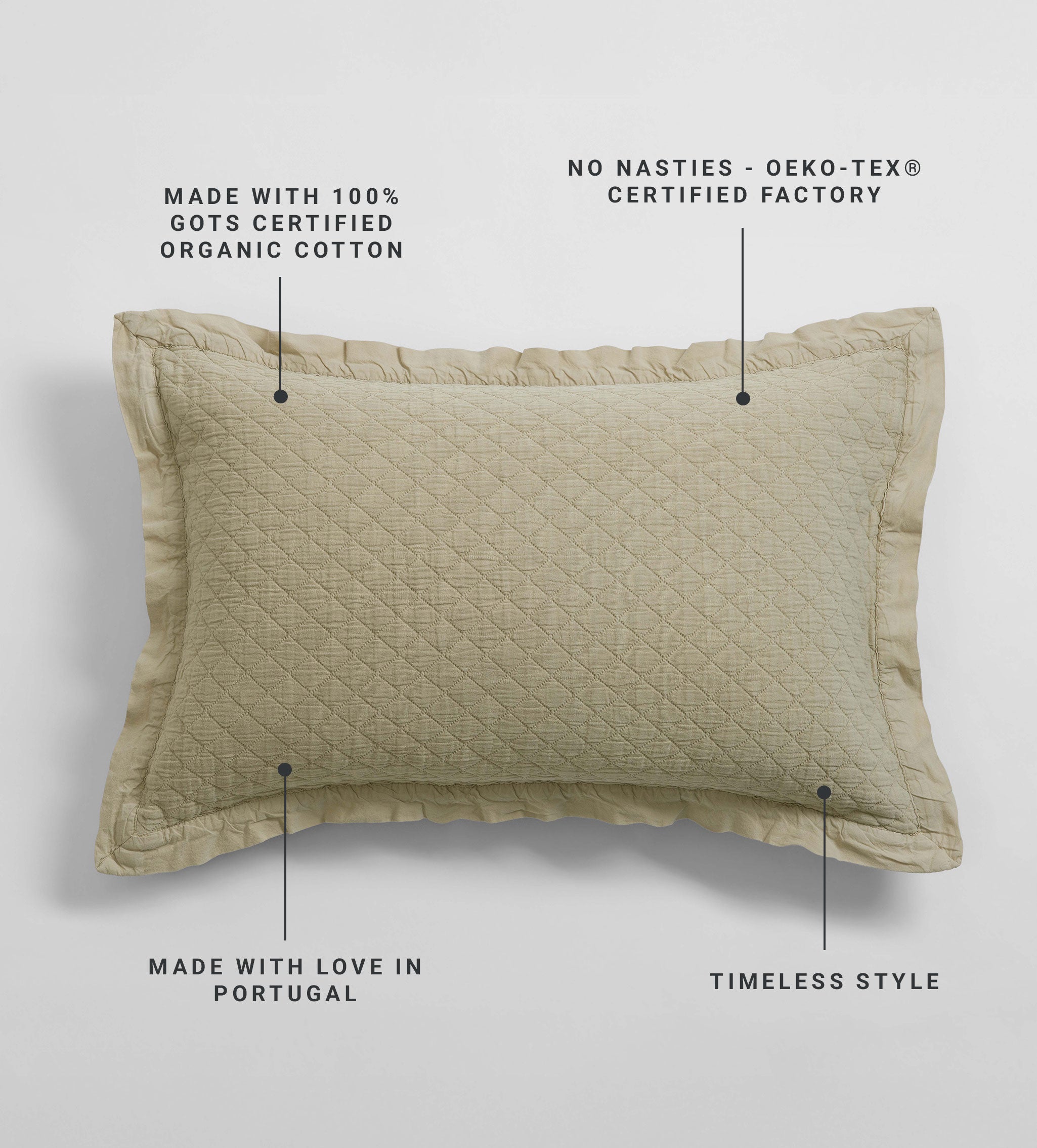 Soft Sage Evelyn 100% Cotton Quilted Cushion Cover