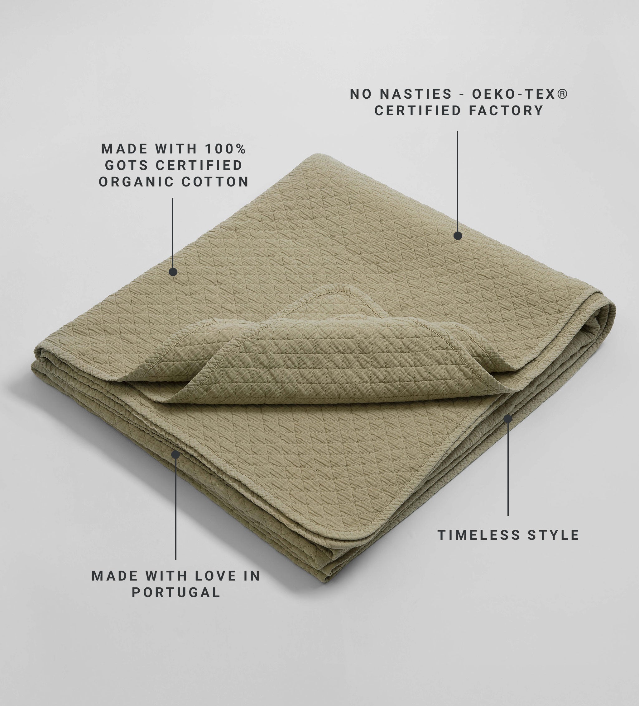 Soft Sage Evelyn 100% Cotton Quilted Throw
