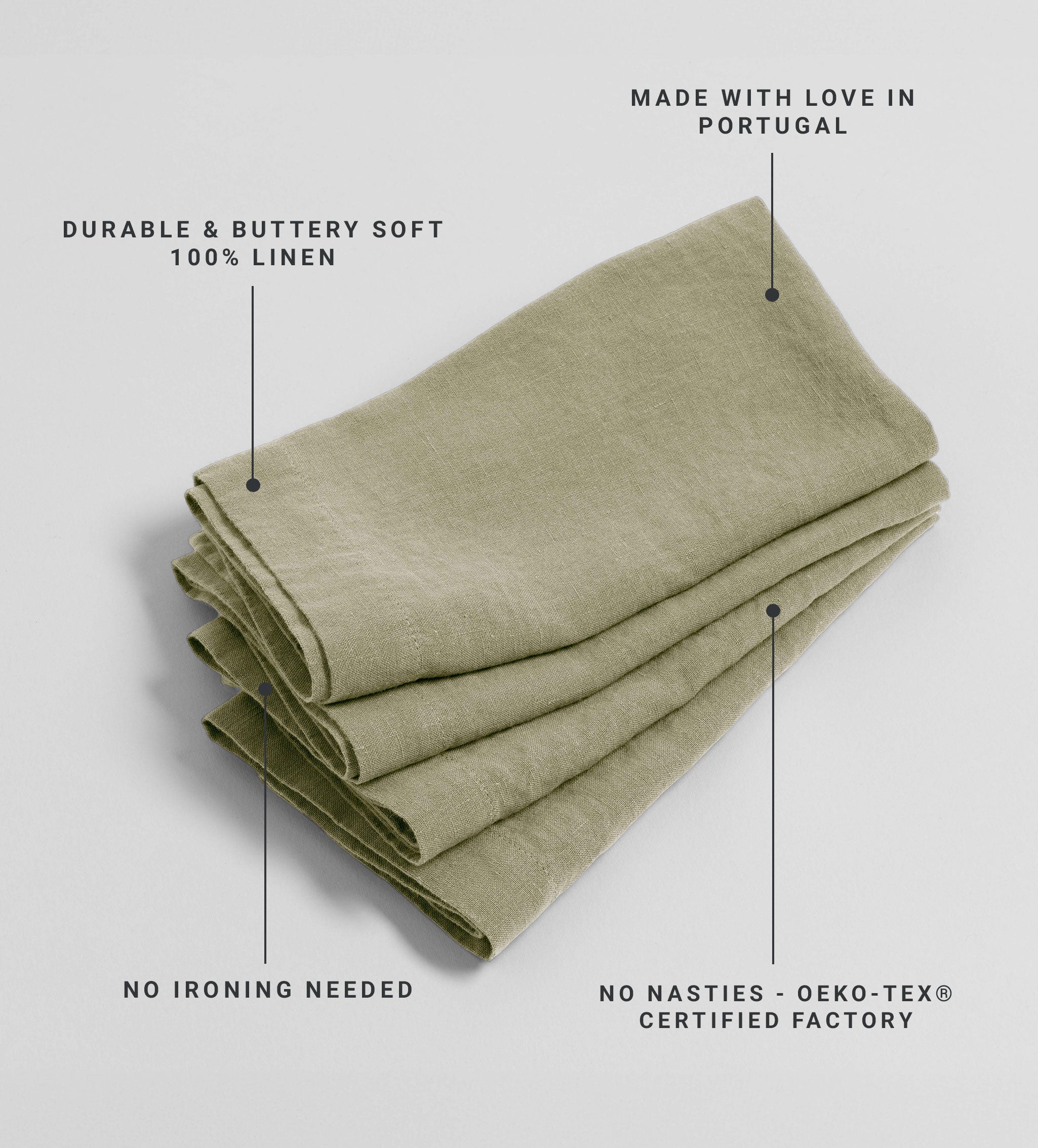 Soft Sage 100% Linen Napkins - Set of 4
