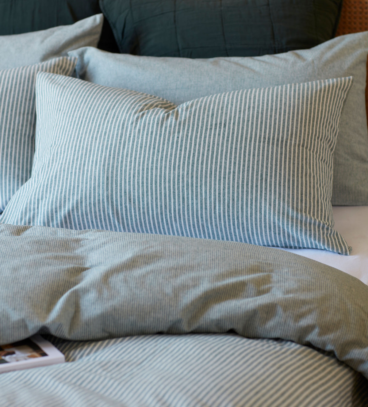 Teal Billy Stripe Brushed 100% Organic Cotton Pillowcase