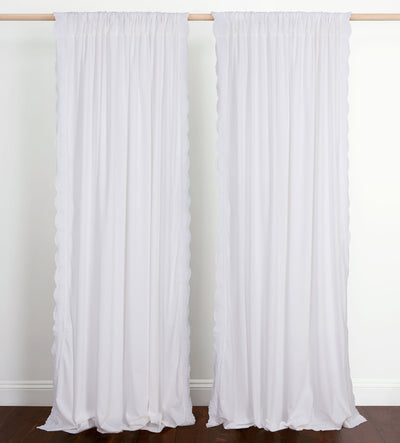 White Elsie Embroidered Cotton Linen Curtain (Single)