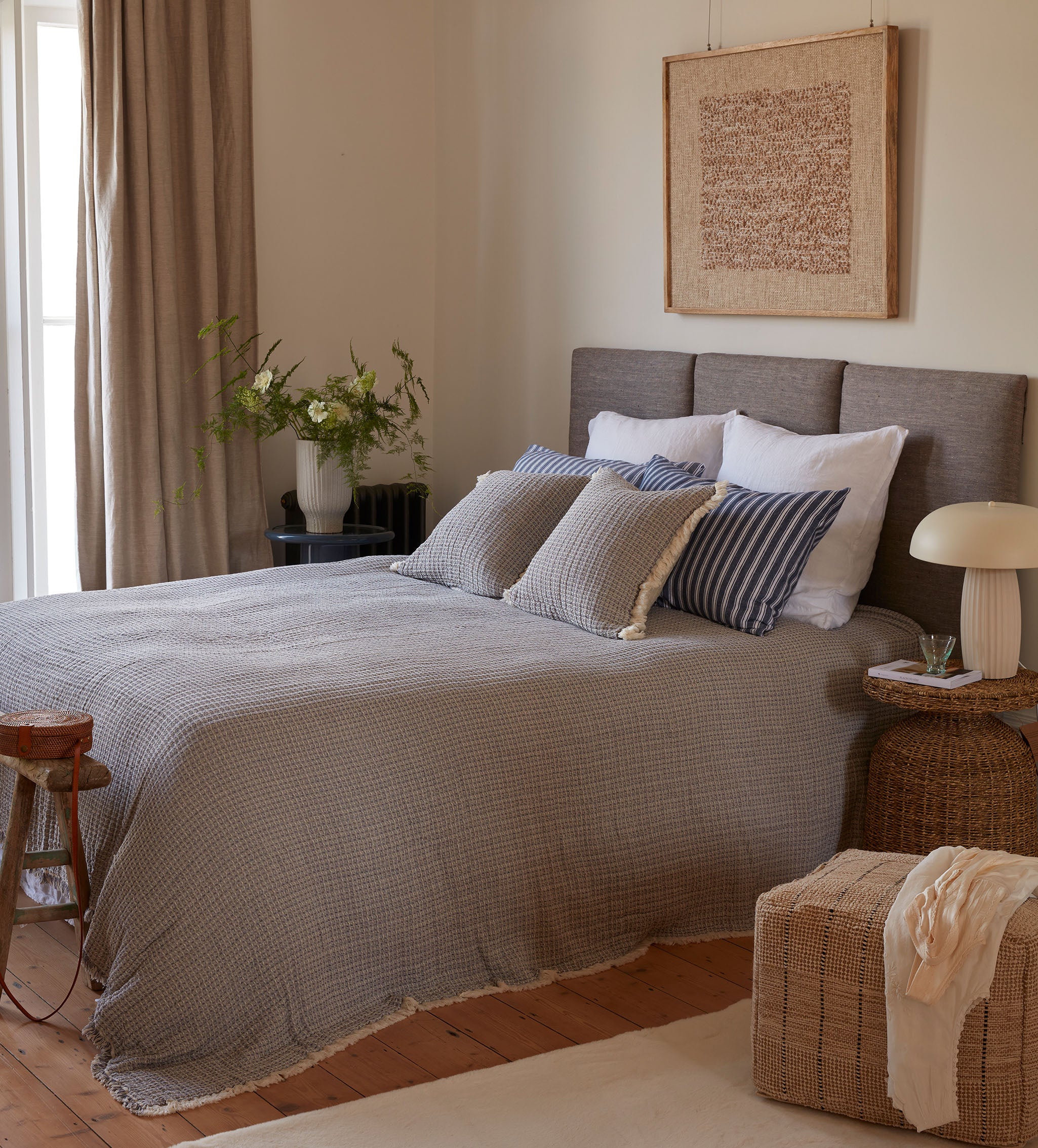 French Blue Willow Waffle 100% Cotton Cushion Cover