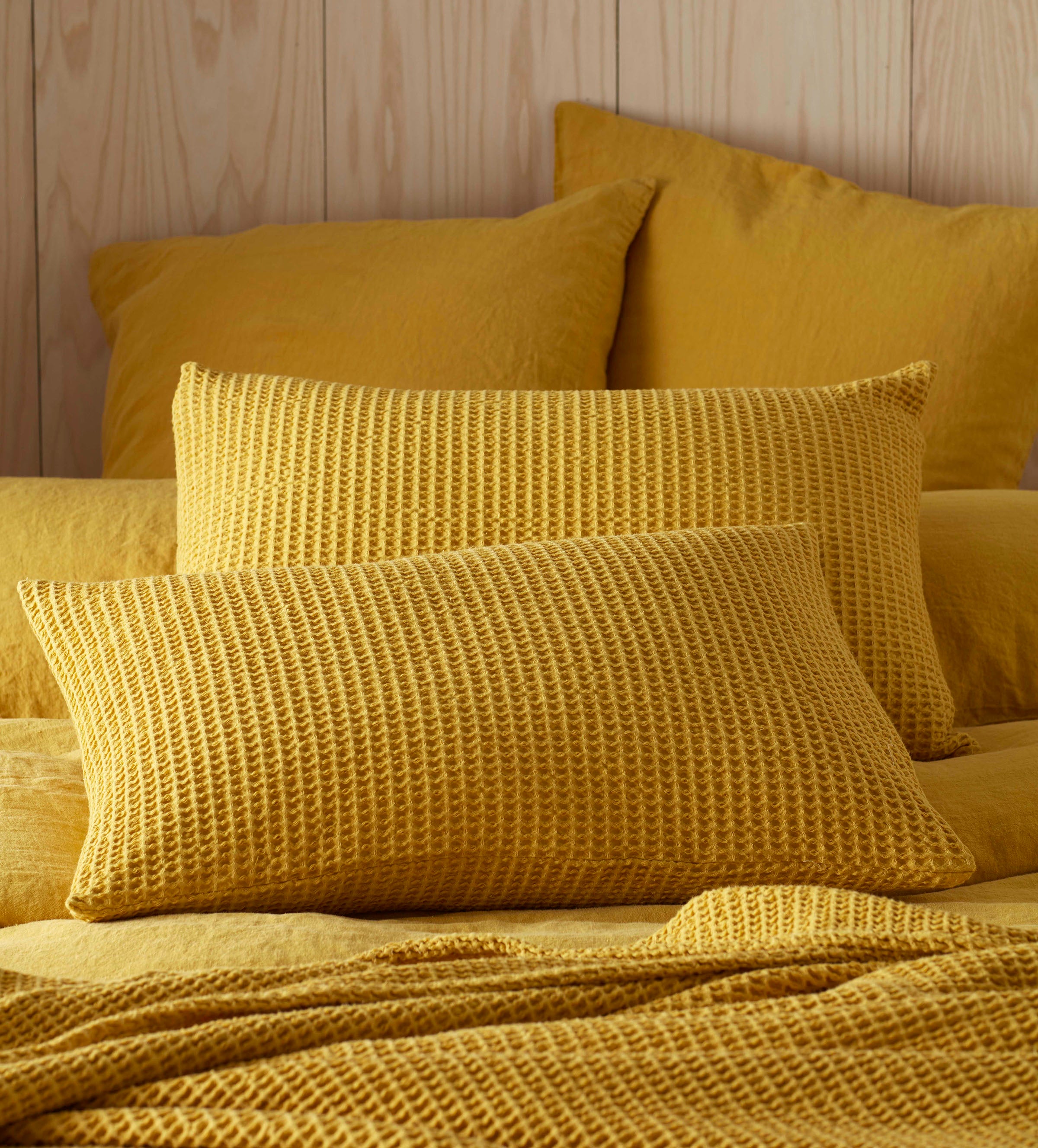 Mustard Yellow Big Waffle Cushion Cover