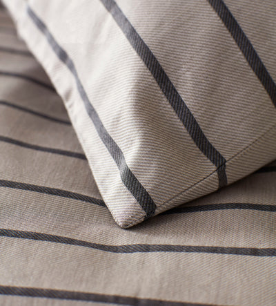 Breton Stripe Pewter Grey Bedding Corner Detail