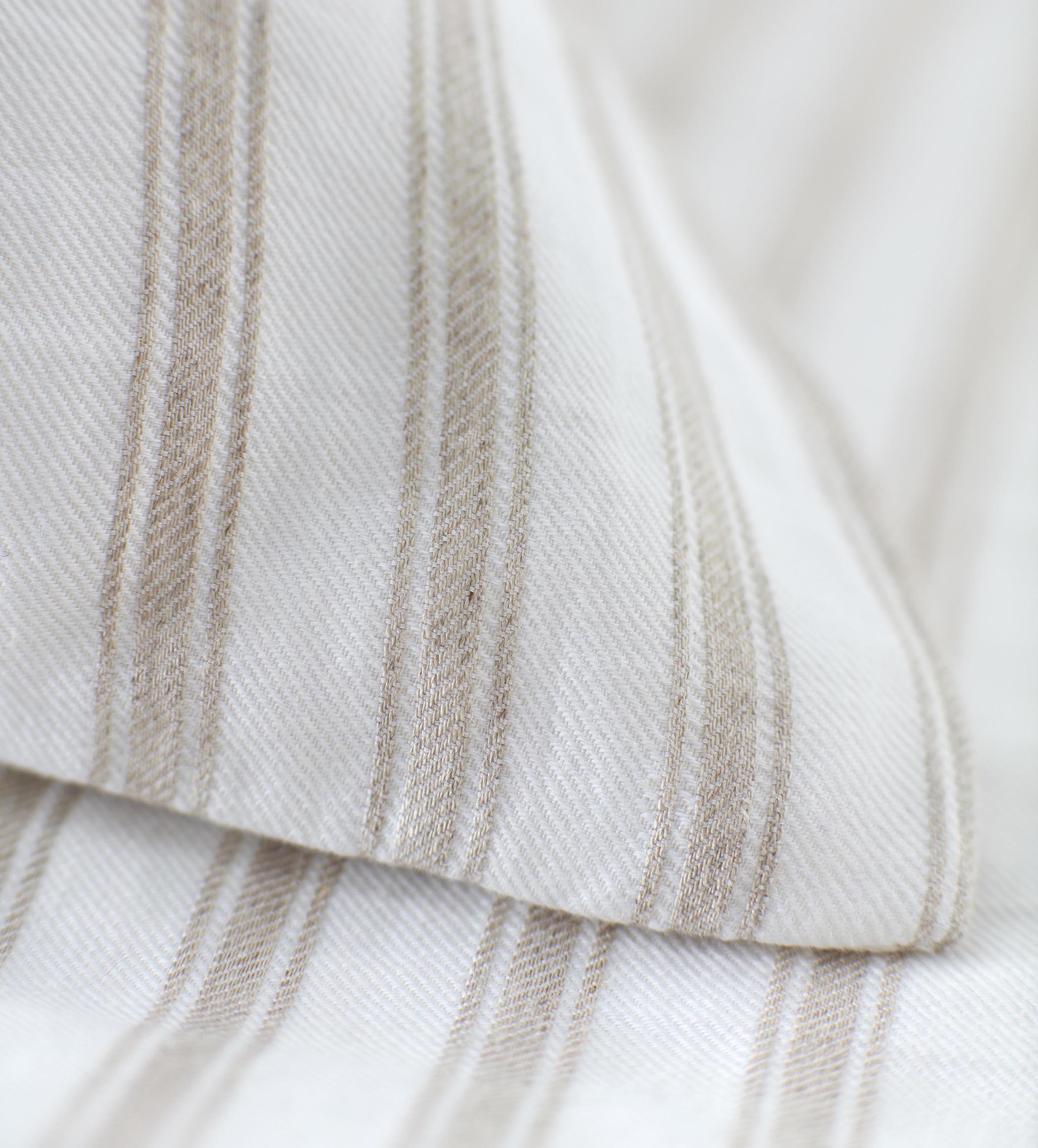 French Ticking Stripe Natural Bedding Corner Detail