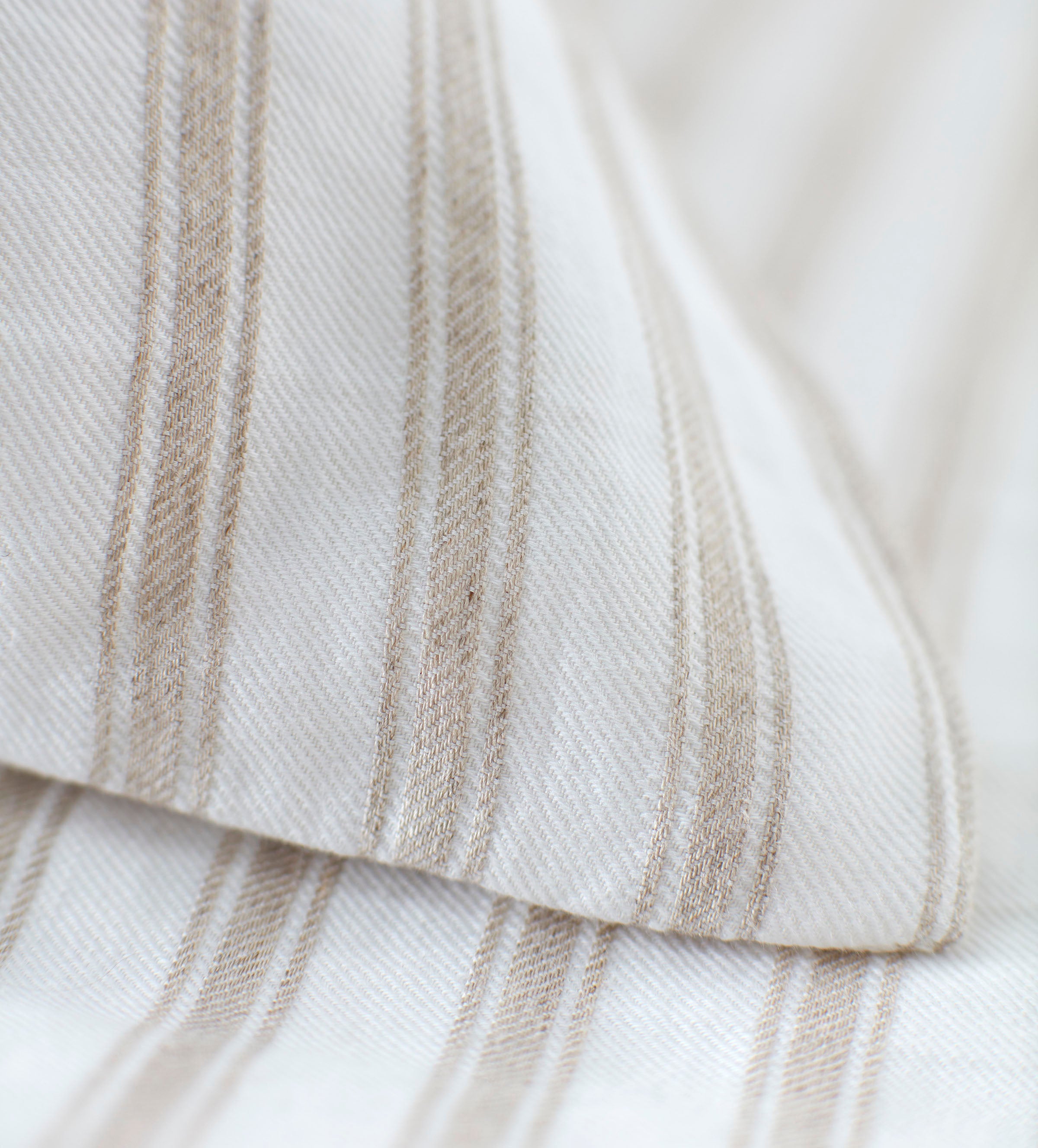 French Ticking Stripe Natural Bedding Corner Detail