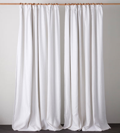 Off White Twill Cotton Linen Blackout Pencil Pleat Curtains (Pair)