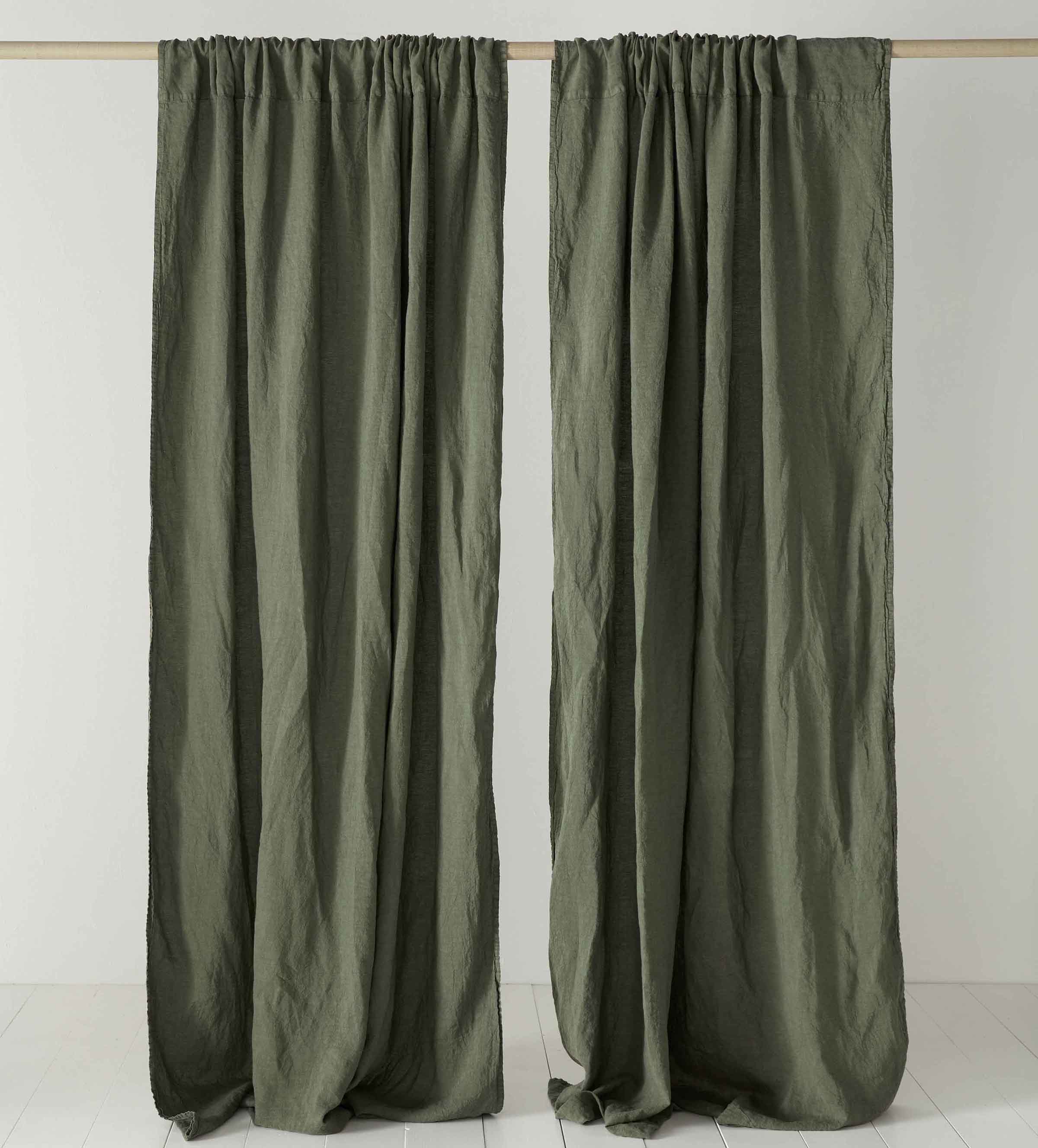 Olive Green 100% Linen Curtains